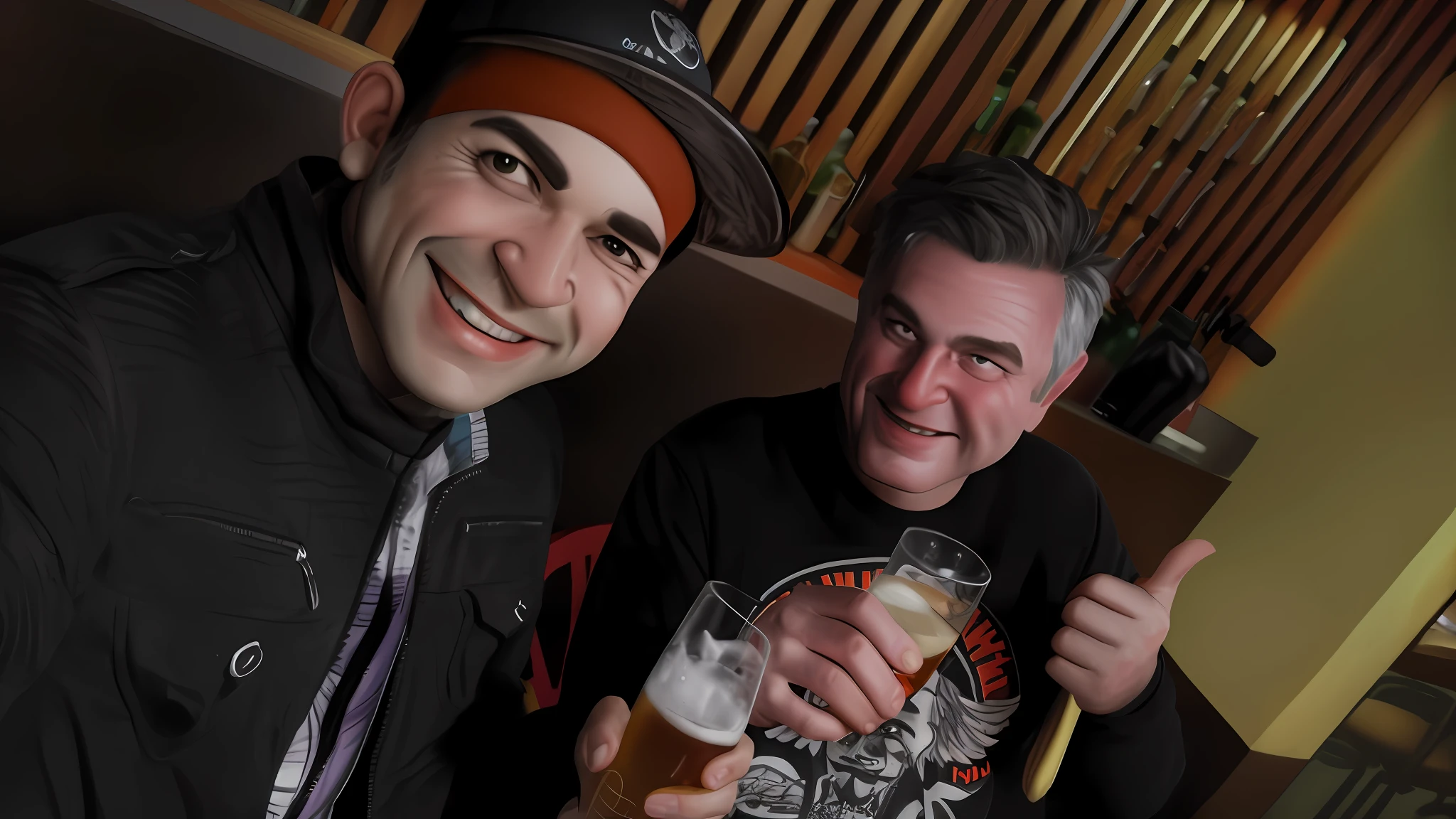 Create a cartoon style caricature, in a bar, high quality