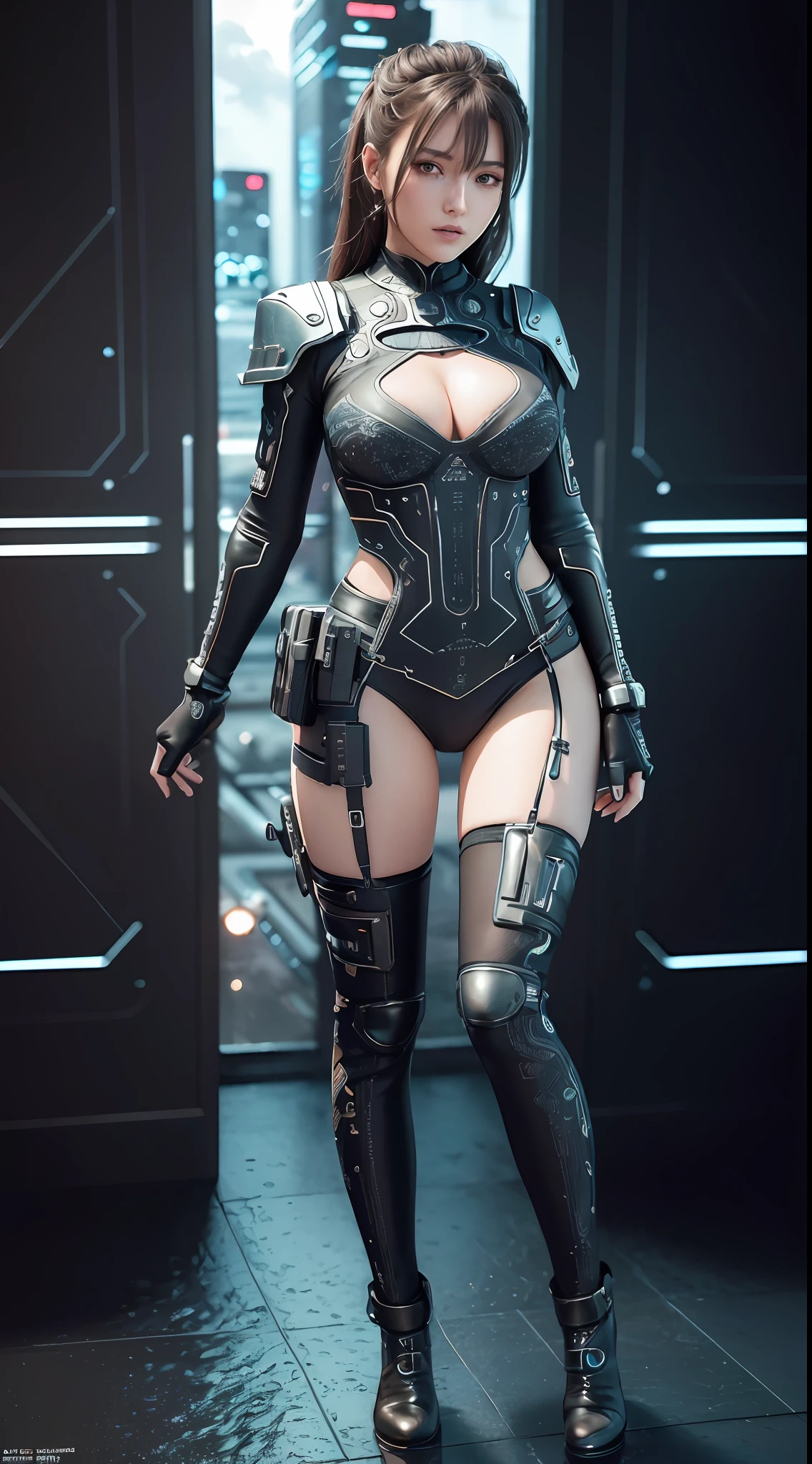 ((Best quality)), ((masterpiece)), (detailed:1.4), 3D, a beautiful cyberpunk female, length shot full body, detail face, black hair, big chest, big hips, underwear, HDR (High Dynamic Range), Super-Resolution , Depth-of-field, Maximum clarity and sharpness, Multi-layered textures, Accurate simulation of light-material interaction, Perfect proportions, Two-tone lighting, Masterpiece, best quality, (8k very detailed CG unit wallpaper) (best quality), (best illustration), (best shading),