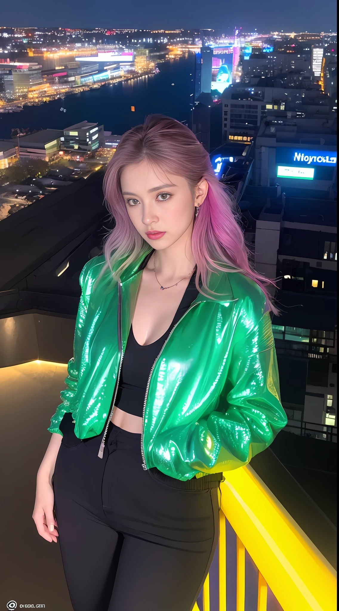 ,((Best Quality))),8k,((Masterpiece)),(Extremely Delicate and Beautiful),Realistic, Absurd, High Resolution, Ultra-detailed),, Adult, Handsome, Tall Muscular Man, Wide Shoulders, Delicate Eyes, Motorcycle, Neon Hair, Holographic, Black Jacket, Intense Running, Speed, Night City, Neon Lights, Skyscraper, From Directly Above, Cyan, Magenta, (Dutch Corner), Shut Up