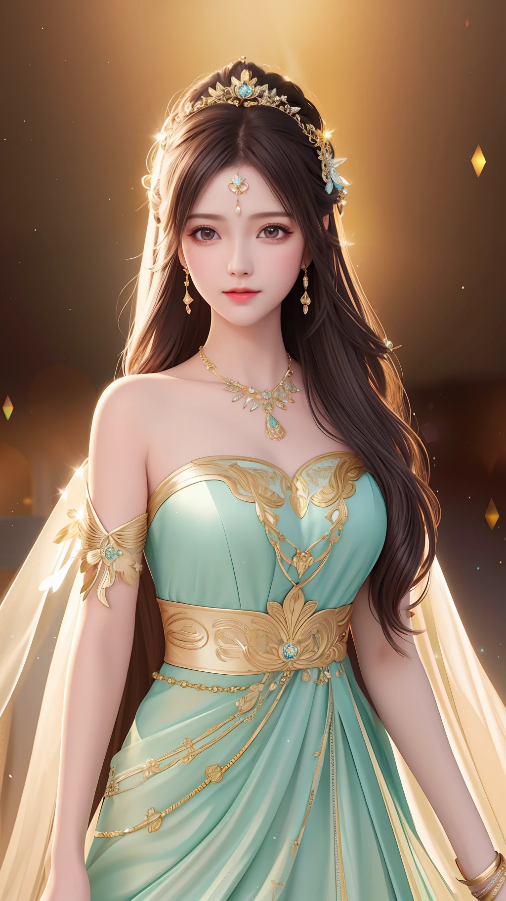 Best Quality, Masterpiece, High Resolution, 1Girl, Flowing Fairy Dress, Hair Accessories, Necklace, Jewelry, Beautiful Face, Body, Tyndall Effect, Realism, Dark Studio, Edge Lighting, Two-tone Lighting, (High Detail Skin: 1.2), 8K UHD, DSLR, Soft Light, High Quality, Volumetric Light, Voyage Shot, Photo, High Resolution, 4K, 8K, Background Bokeh,