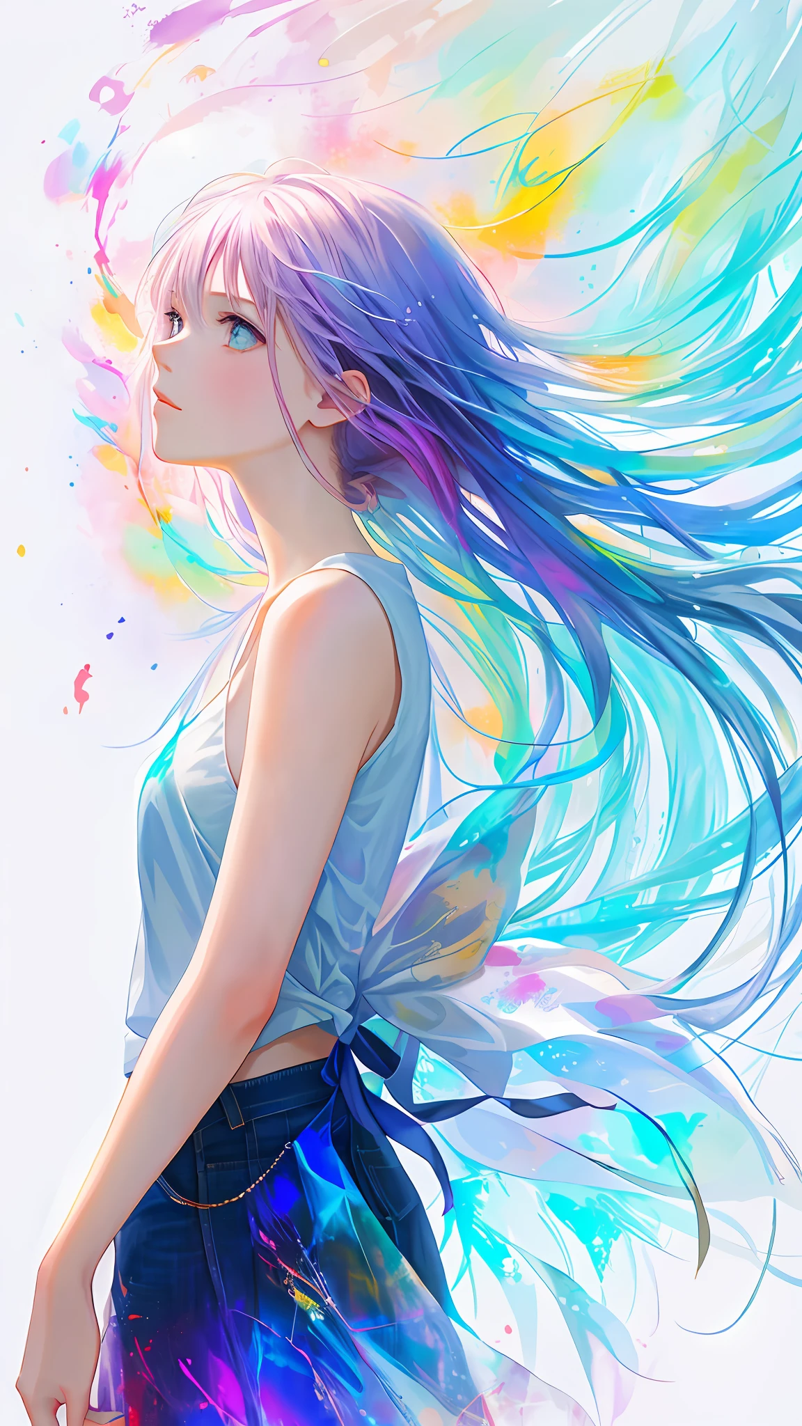 1girl, a painting by mse a woman by agnes cecile, luminous design, pastel colours, ink drips, autumn lights