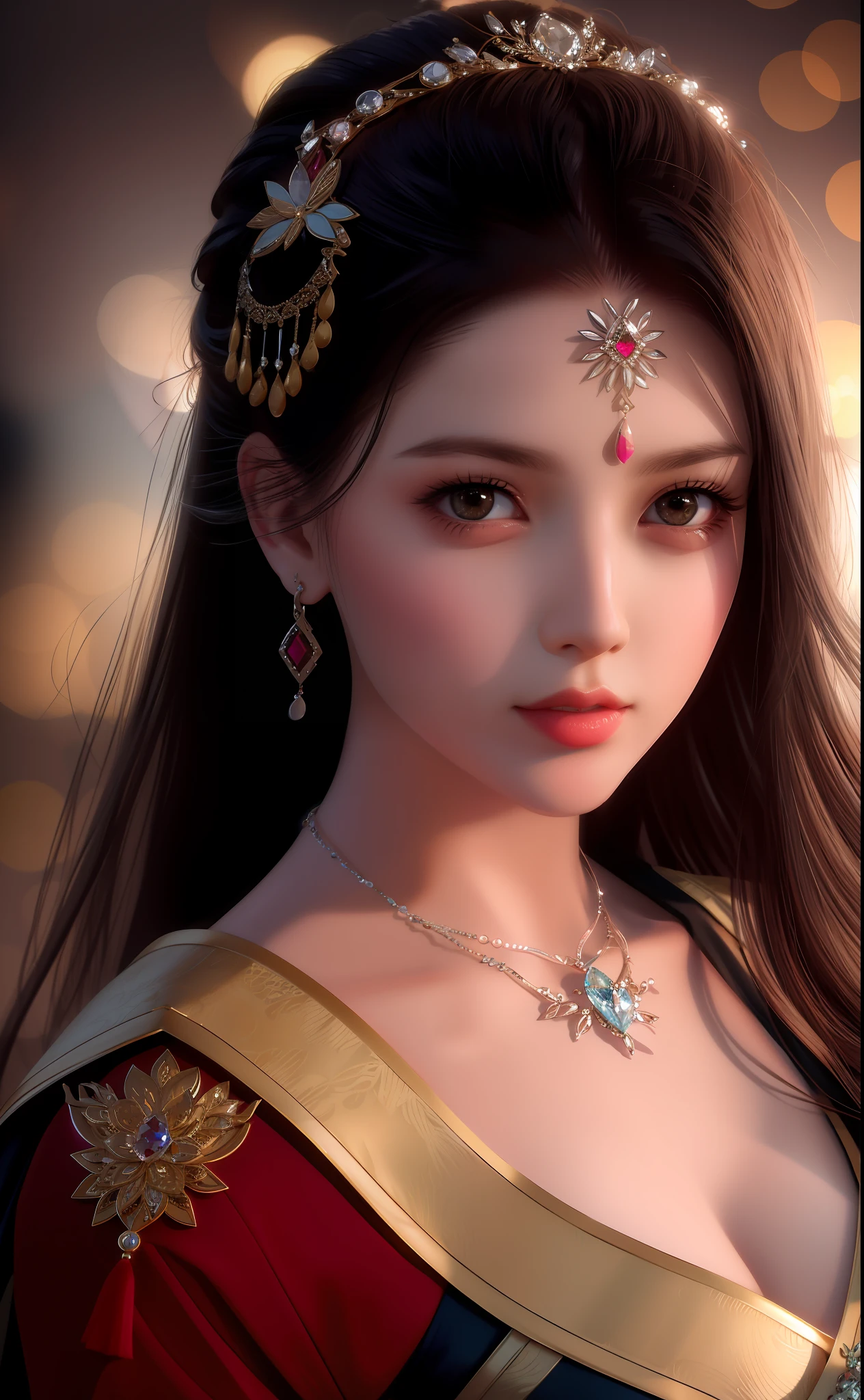 Best Quality, Masterpiece, High Resolution, 1girl, Porcelain Dress, Hair Accessories, Necklace, Jewelry, Pretty Face, On_Body, Tyndall Effect, Riverside, Edge Lighting, (High Deail Lighting: 1.2), 8k uhd, dslr, Soft light, high quality, volume light, photo, high resolution, 4k, 8k, bokeh