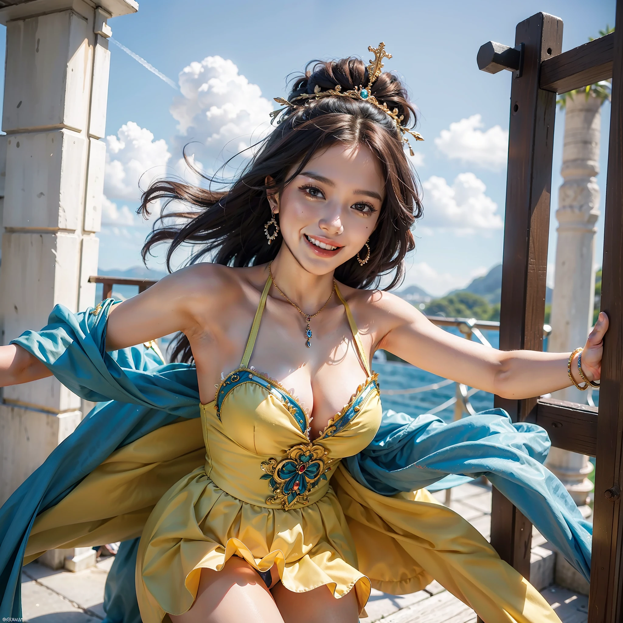 ((Best Quality)), (Masterpiece)), Ultra High Resolution, Photolike, 1girl, Brazilian, Rio, Carnival Costumes, Laughing, Dancing Attractive Women, Beautiful Face, Focus on Face