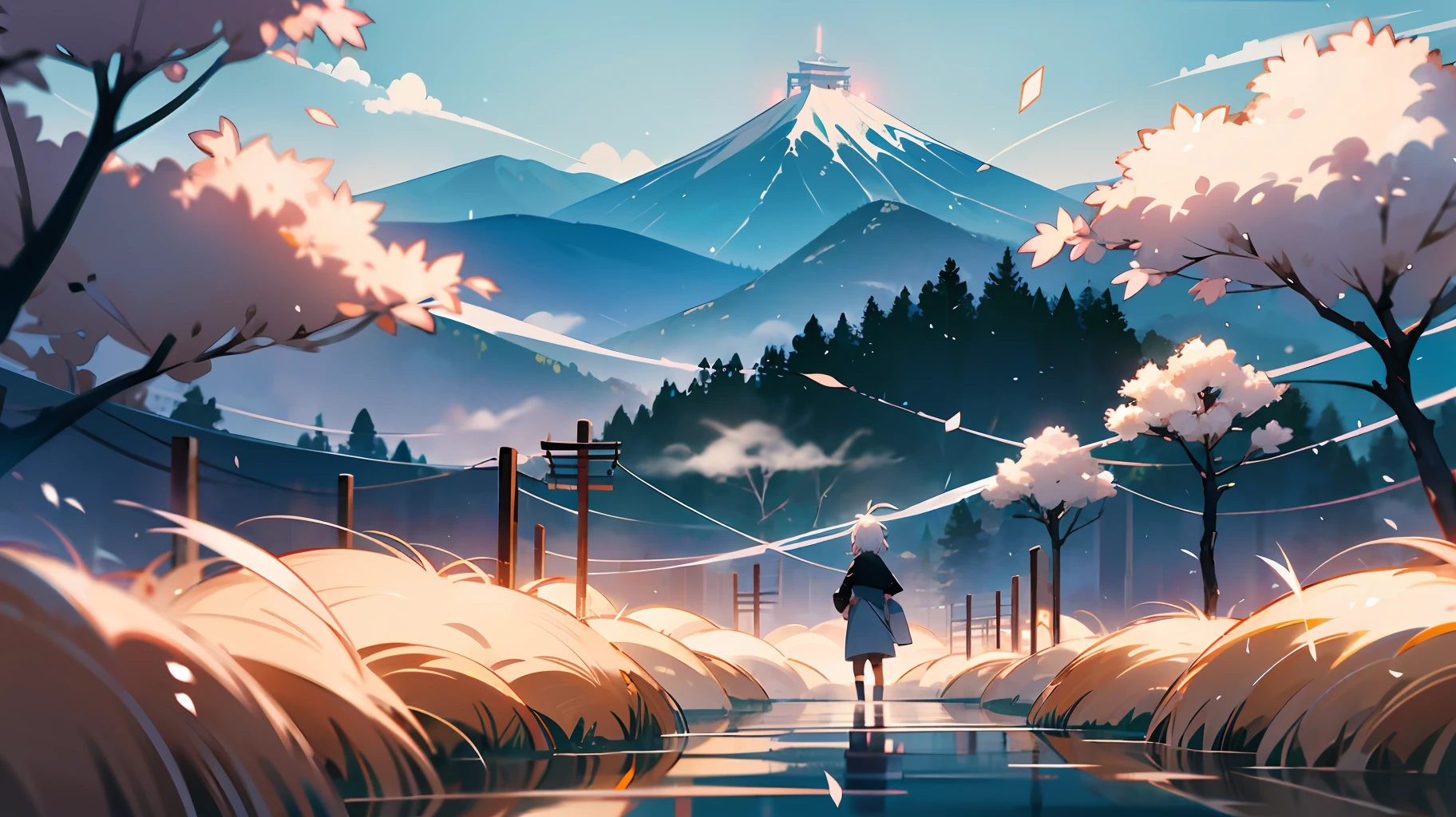 The word "minohorasu" is very beautifully written. Create a beautiful illustration with this word in a delicate color scheme, using blurred backgrounds, calm lighting, and the presence of natural elements such as leaves, wind, and fog. --auto --s2