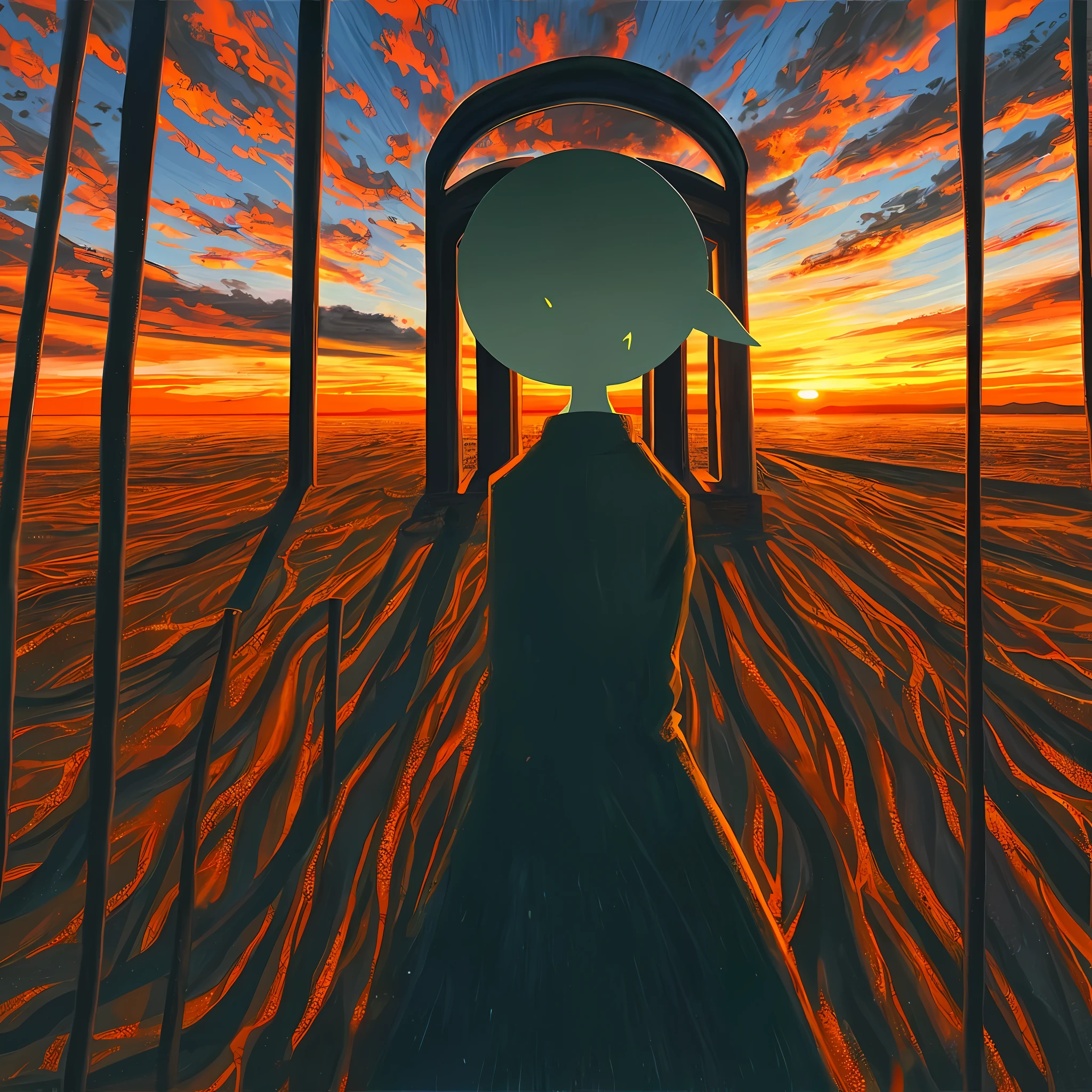 A unique surreal painting with sunset