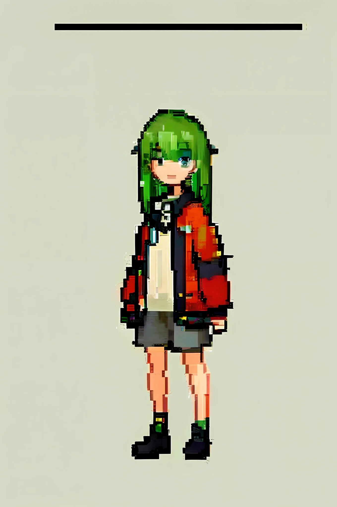 (rating:safe: 1.2), (1girl), solo, simple_bckground, long_greenhair, grey_background, jacket, shirt, bangs, looking_at_viewer, green_background, collared_shirt, beige_background, green_theme, white_shirt, hair_between_eyes, closed_mouth, smile,
