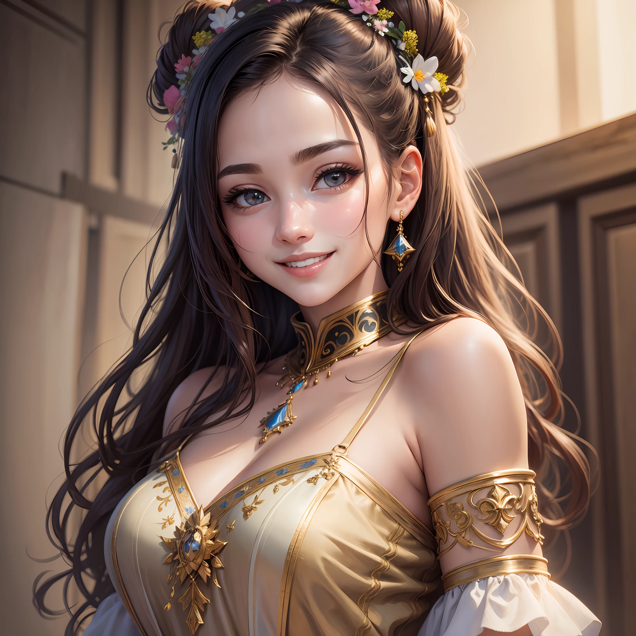 best quality, masterpiece, ultra high res, photorealistic, 1girl, offshoulder, smile --auto --s2