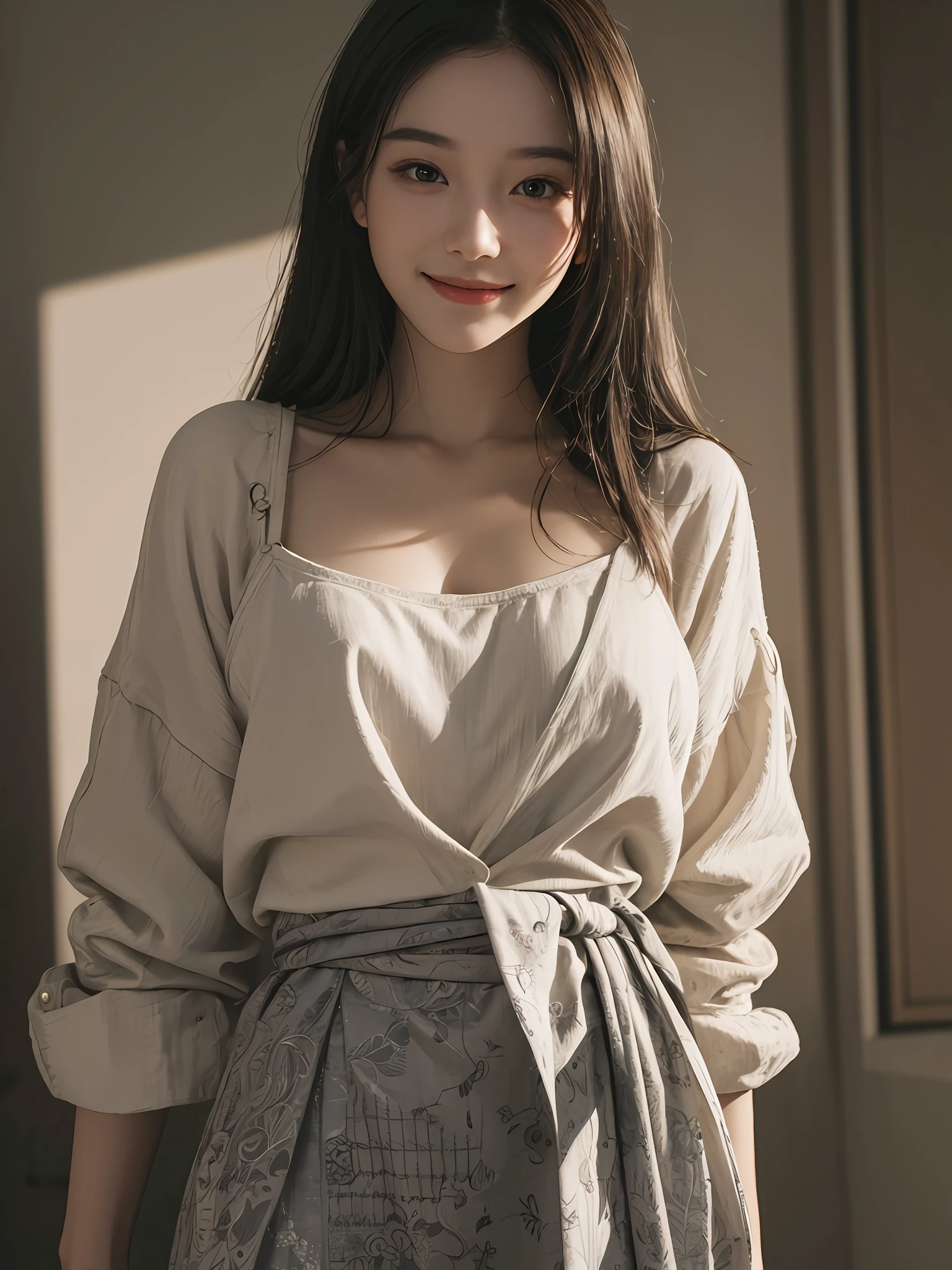 girl, waist up, smile, beautiful lighting, deep shadow, best quality, masterpiece, ultra highres, photorealistic --auto --s2