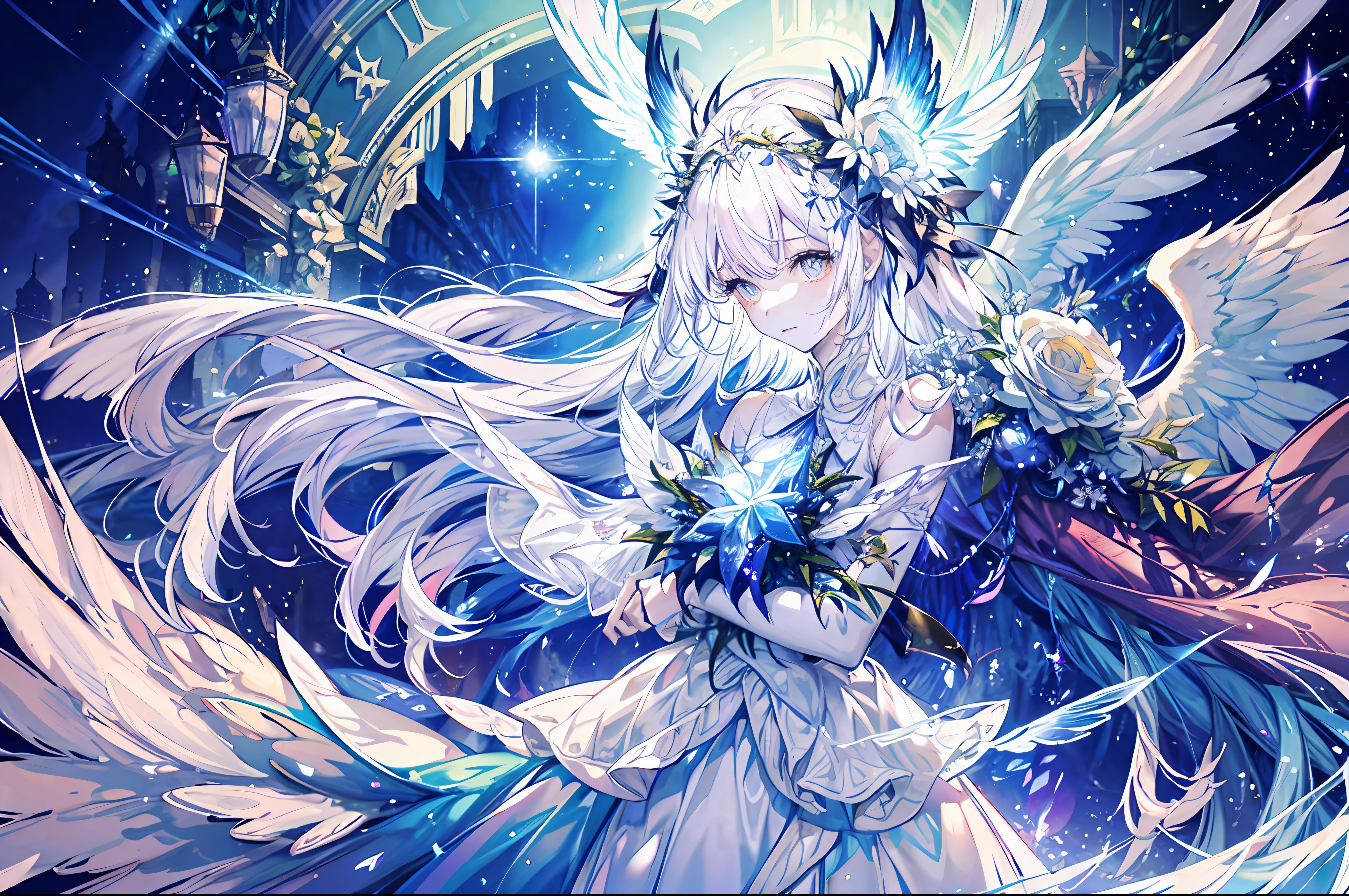 An angel is depicted with a pale and luminous complexion, their skin seemingly glowing with an otherworldly radiance. They are adorned with a pair of sparkling and graceful wings, symbolizing their divine nature. The scene is ethereal and enchanting, capturing the beauty and mystery of these celestial beings. angel, pale, luminous, complexion, glowing, otherworldly, radiance, sparkling, graceful, wings, divine, ethereal, enchanting, beauty, mystery.upper body,
