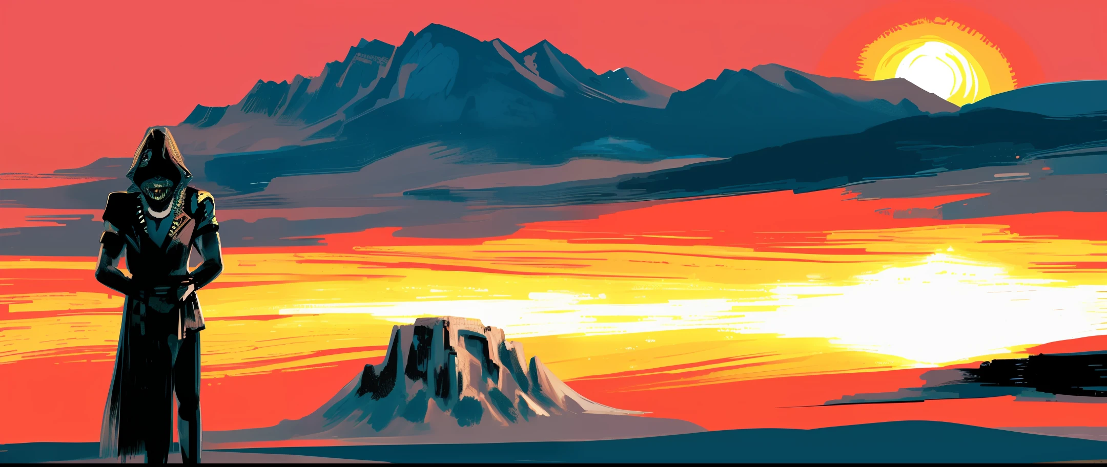 Mountain with sunset and moonrise