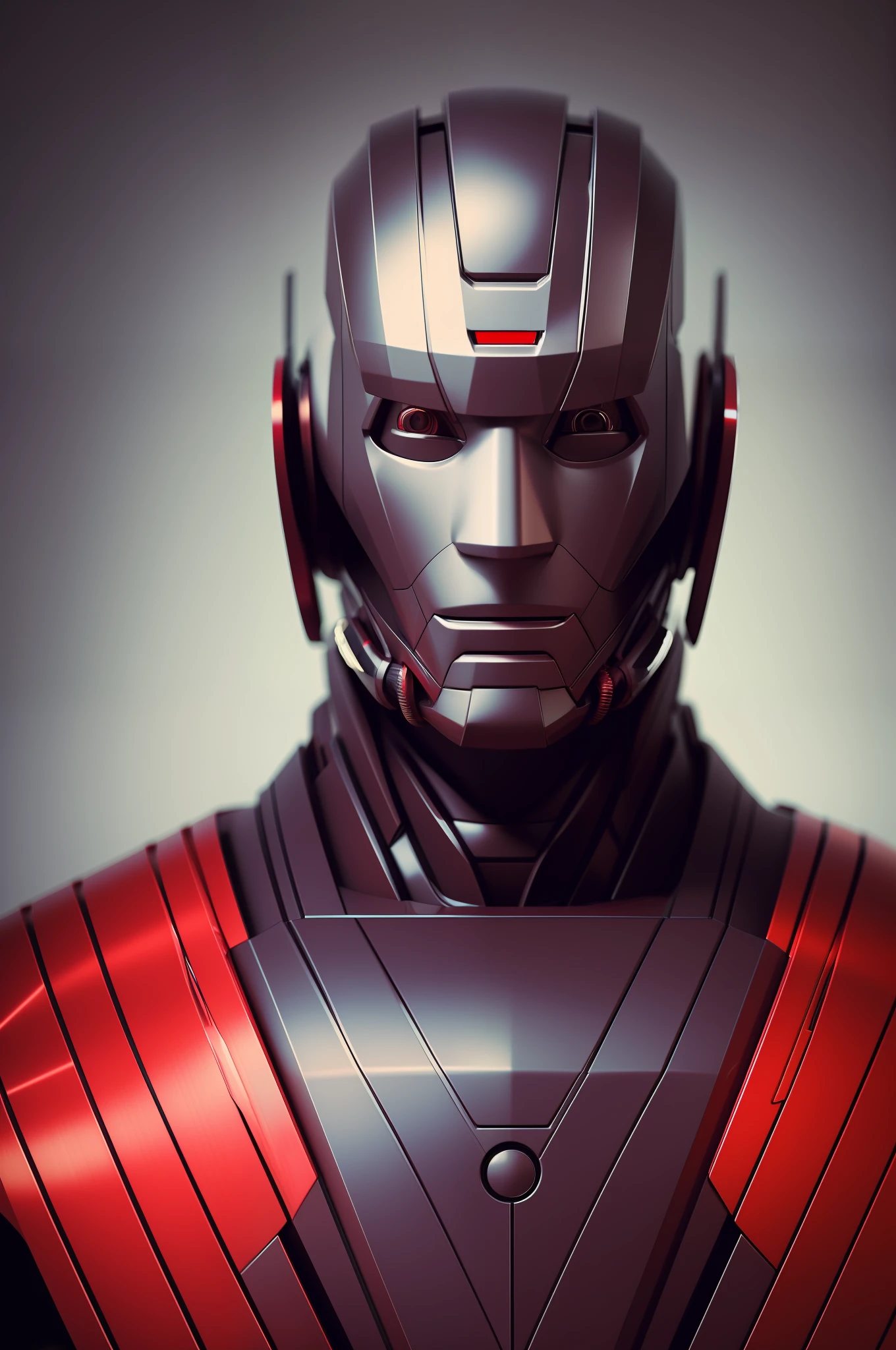 Modelshot style, a portrait of robot man in a red kimono, angry