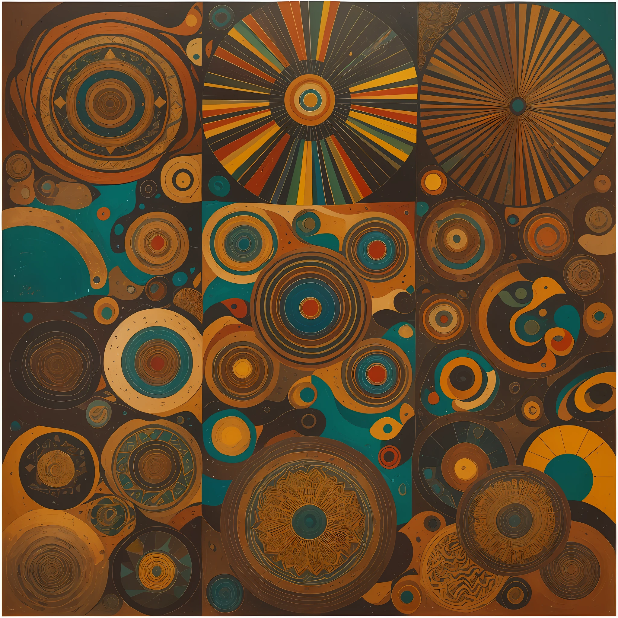 a handmade painting on wood made with oil paint representing the beauty and color of the stations of the Serra da Mantiqueira, in the south of Minas Gerais, with abstract elements that merge with araucarias, native trees and native animals of the region, elements corresponding to the caboclo culture and its traditions, mixed the image incorporates geographical and generative art style of the 2000s,  blending with contemporary styles of organic abstraction, a beautiful image of contemporary conceptual art with geometric and organic elements that represent the expressiveness, culture and memory of country culture --auto --s2
