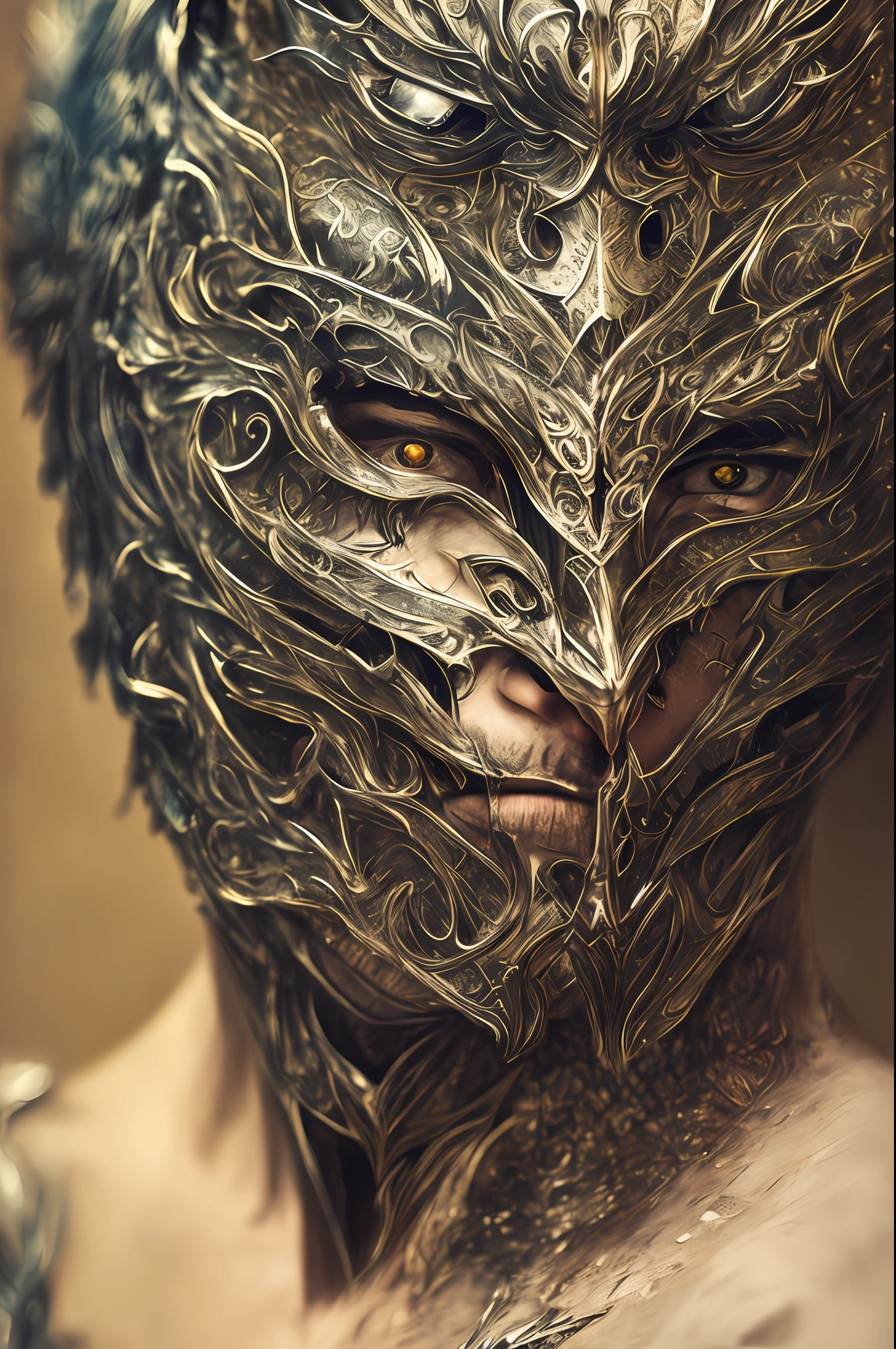 (realistic:1.3), 
poster,
intricate details,
upper body portrait painting \(artwork\), 
((masterpiece,best quality)), 
((cinematic light)), 
[beautiful woman|buffalo|seductive goddess],
hybrid,
hyperealistic,  
intimidating, 
dark fantasy \(style\), 
detailed armor