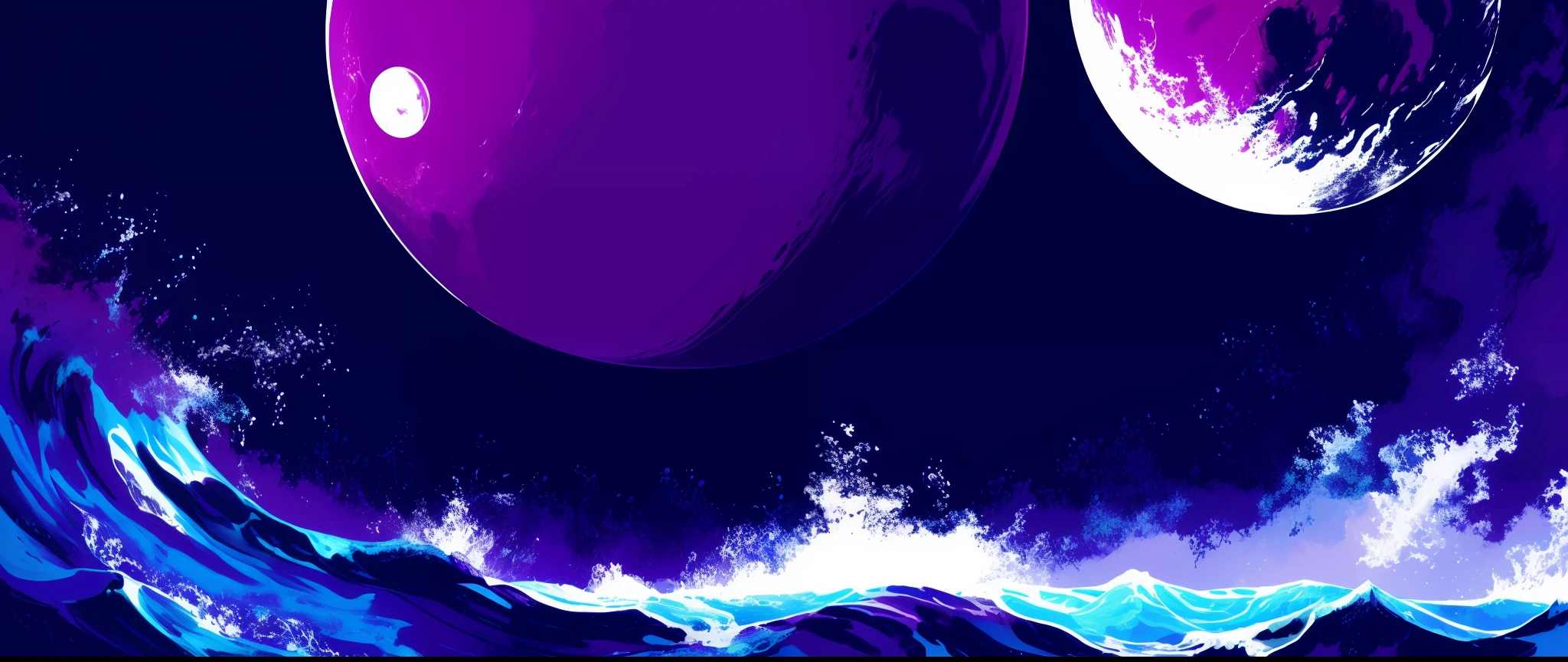 Purple sea with illuminated moon and big waves (ultra realistic)