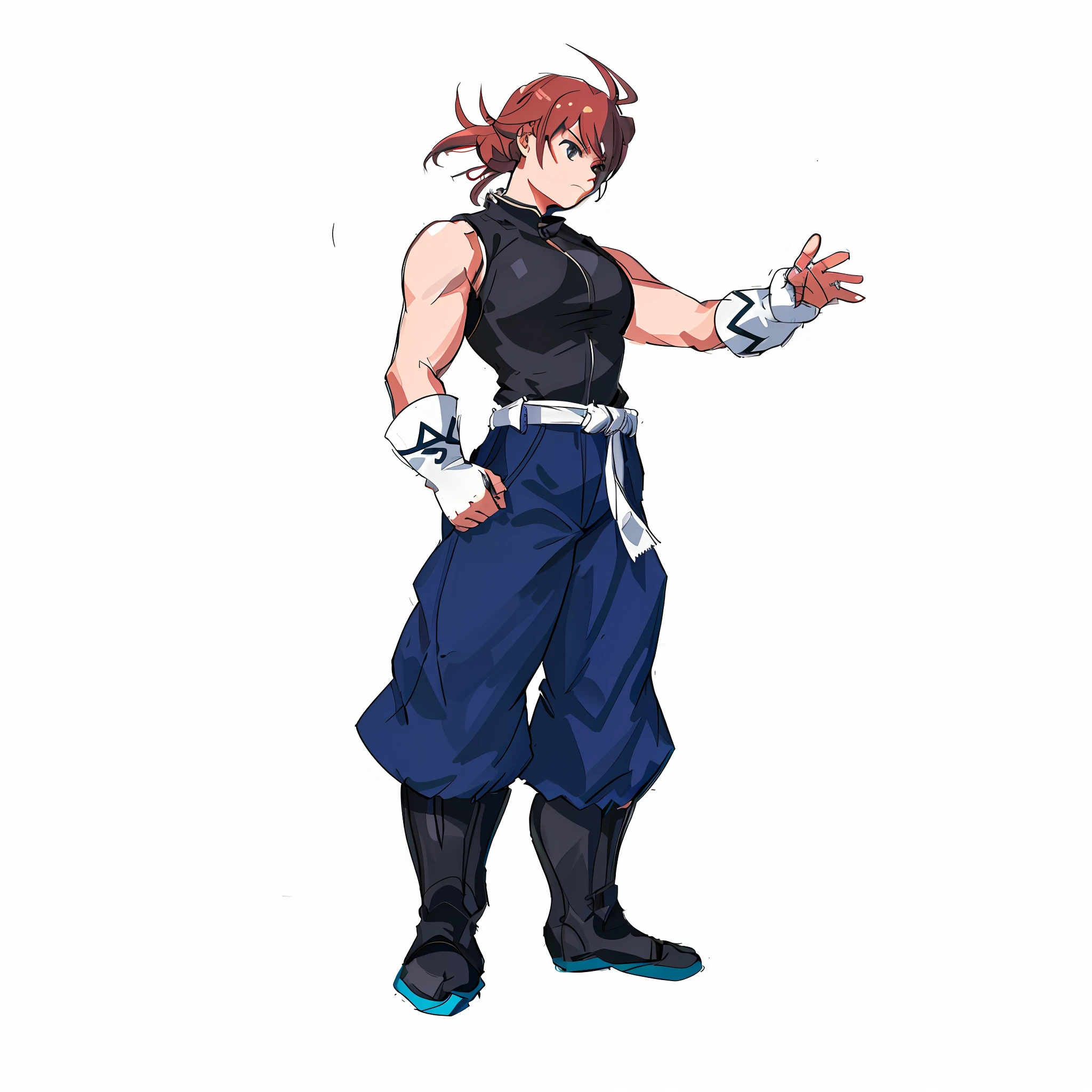 Leave the arm thinner but defined, increase the size of the hair increase the size of the breasts, make an opening in the clothing in the middle of the breasts.