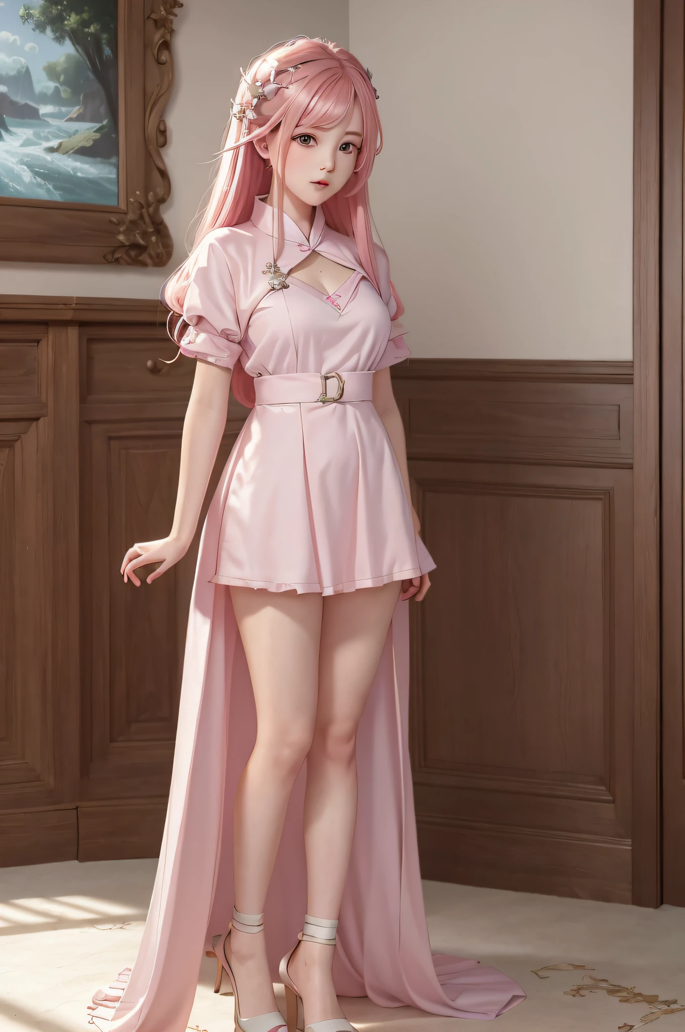 masterpiece, best quality, masterpiece,best quality,official art, beautiful girl, pink hair, extremely detailed CG unity 8k wallpaper, day,1 girl, school,