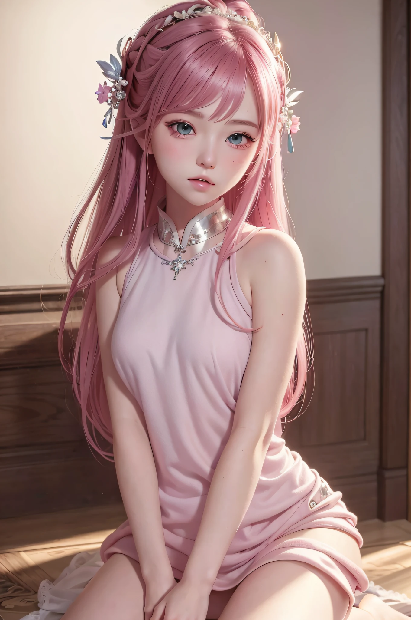 masterpiece, best quality, masterpiece,best quality,official art, beautiful girl, pink hair, extremely detailed CG unity 8k wallpaper, day,1 girl, school,