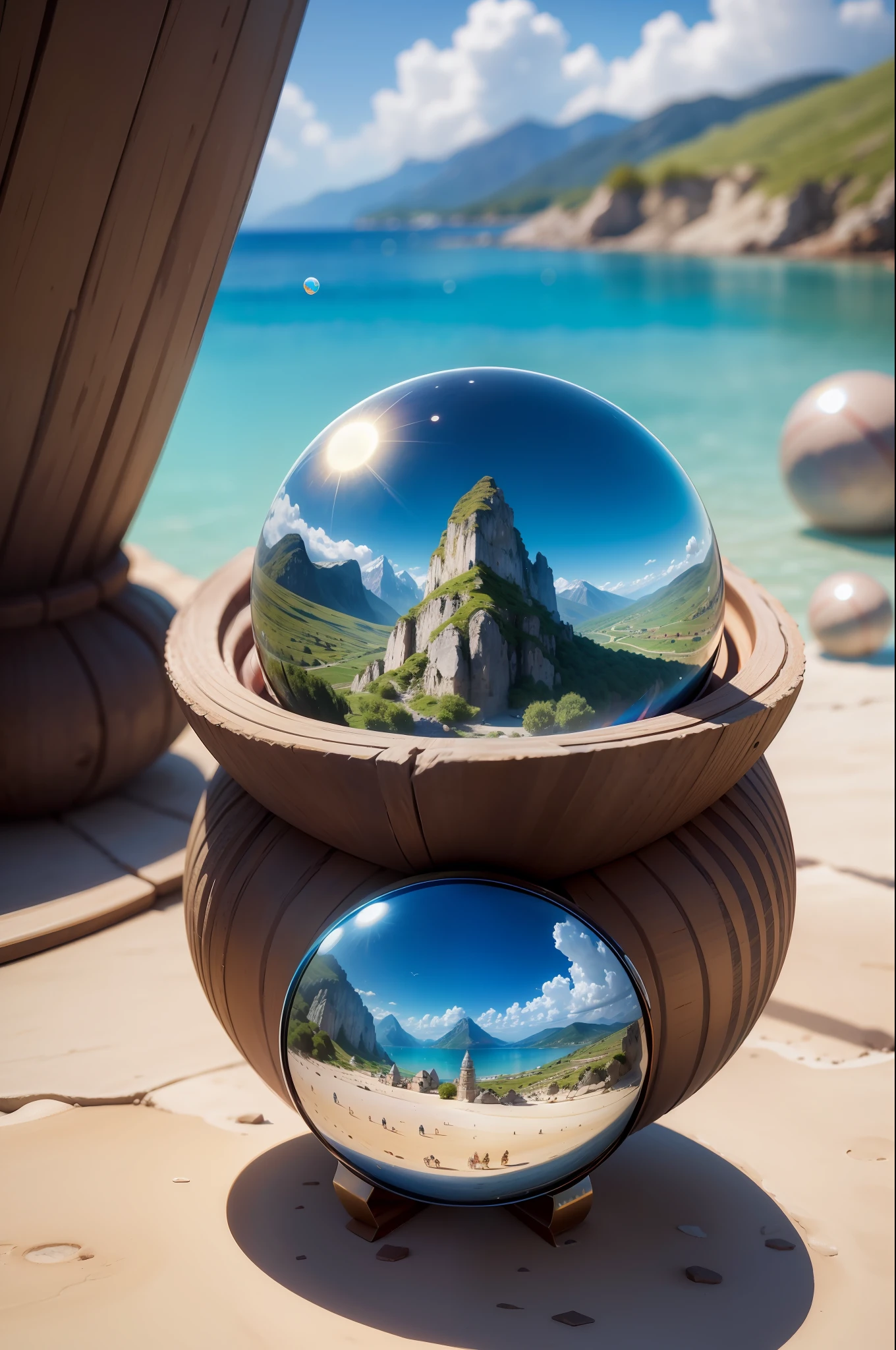 mini\(ttp\), (8k, RAW photo, best quality, masterpiece: 1.2), colored background, clean background, depth of field, Machupicho, turkey, thumbnail, landscape, isometric, crystal ball,