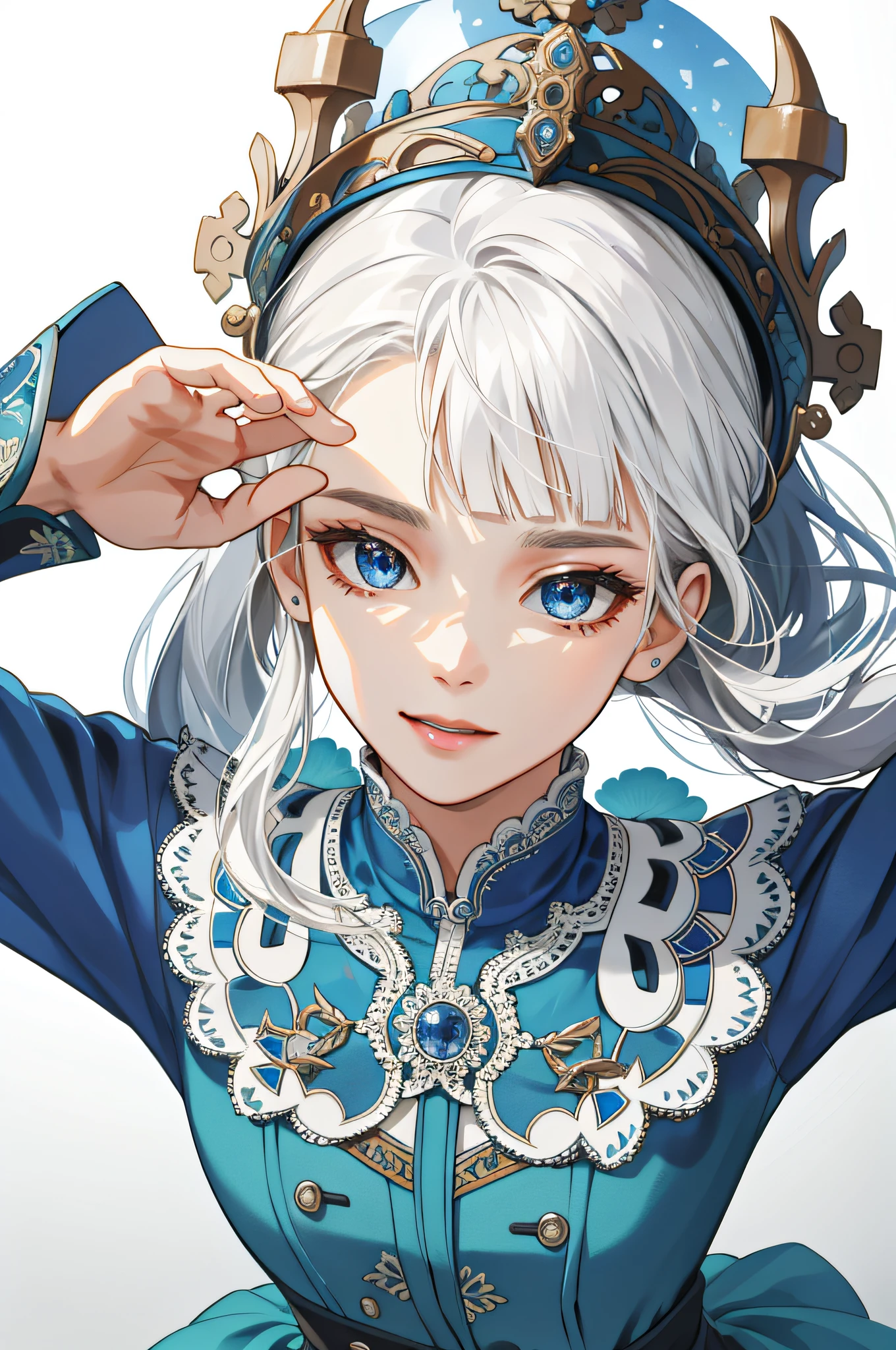 (absurdres, highres, ultra detailed), 1girl, mature female, white hair, long hair, blunt bangs, blue eyes, dress, long sleeves, finely detailed eyes and detailed face, intricate details, BREAK mosaic art, small pieces, colorful tesserae, intricate patterns, tiled designs, durable surfaces, time-honored techniques BREAK macro photography, extreme close-up, intricate details, magnified textures, stunning clarity, hidden beauty, immersive perspective BREAK , artisanal creations, handmade goods, unique designs, intricate details, creative expression, skilled craftsmanship