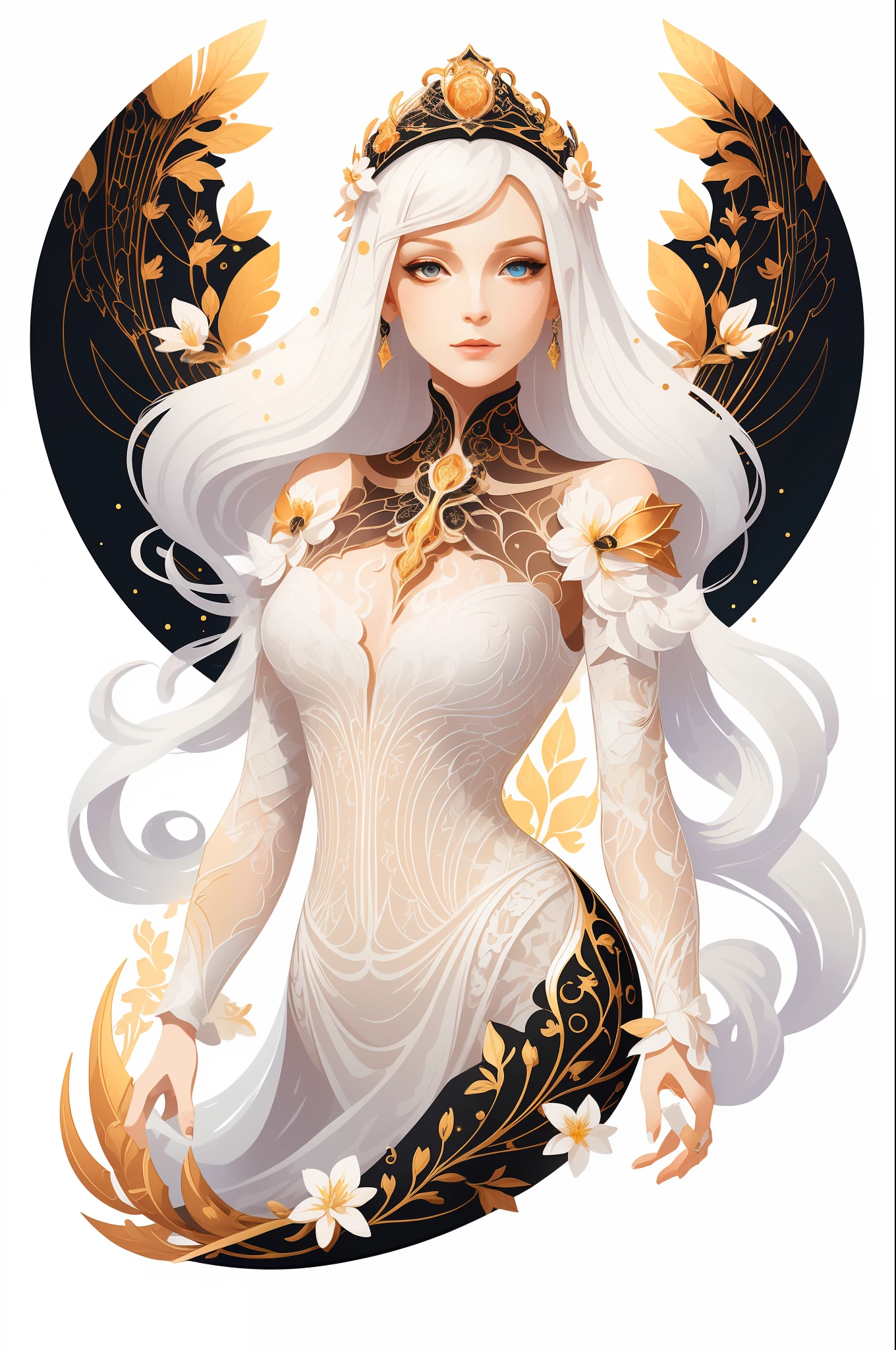(style,(photorealistic:1.3), (skeleton as:0.4), ((ornate female princess)), (with long, flowing white hair), (bright beautiful eyes), trend in artstation, flowers of hope by Jean-Honor Fragonard, Peter mohrbacher, hyper detailed, insane details, stunning, intricate, elite, art nouveau, ornate, liquid wax, elegant, luxury, Greg Rutkowski, paint style, sticker, beautiful vector art character design,  double exposure shot, luminous design, award-winning, masterpiece, amoled black background, pale skin, subsurface scattering,