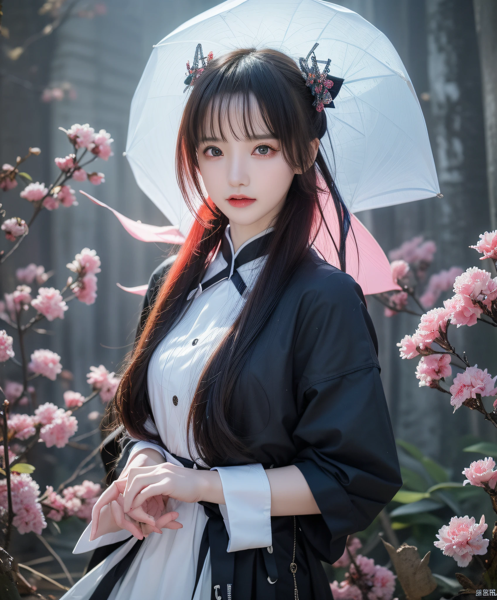 (8k, RAW photo:1.2), best quality, ultra high res,dramatic angle,(fluttered detailed color splashs), (illustration),(((1 girl))),(long hair),(rain:0.9), (头饰:1.4),少女身边有一座古宫,汉服,(重点),彩色水墨画,(泼彩),泼彩,(((colorful))),(素描:0.8) , Masterpiece, best quality, beautiful painted, highly detailed,(denoising:0.6),[splash ink],((ink refraction)), (beautiful detailed sky),moon,highly,detaild,(masterpiece, best quality, extremely detailed） CG unity 8k壁纸，杰作，最好的质量，超详细），（石蒜），