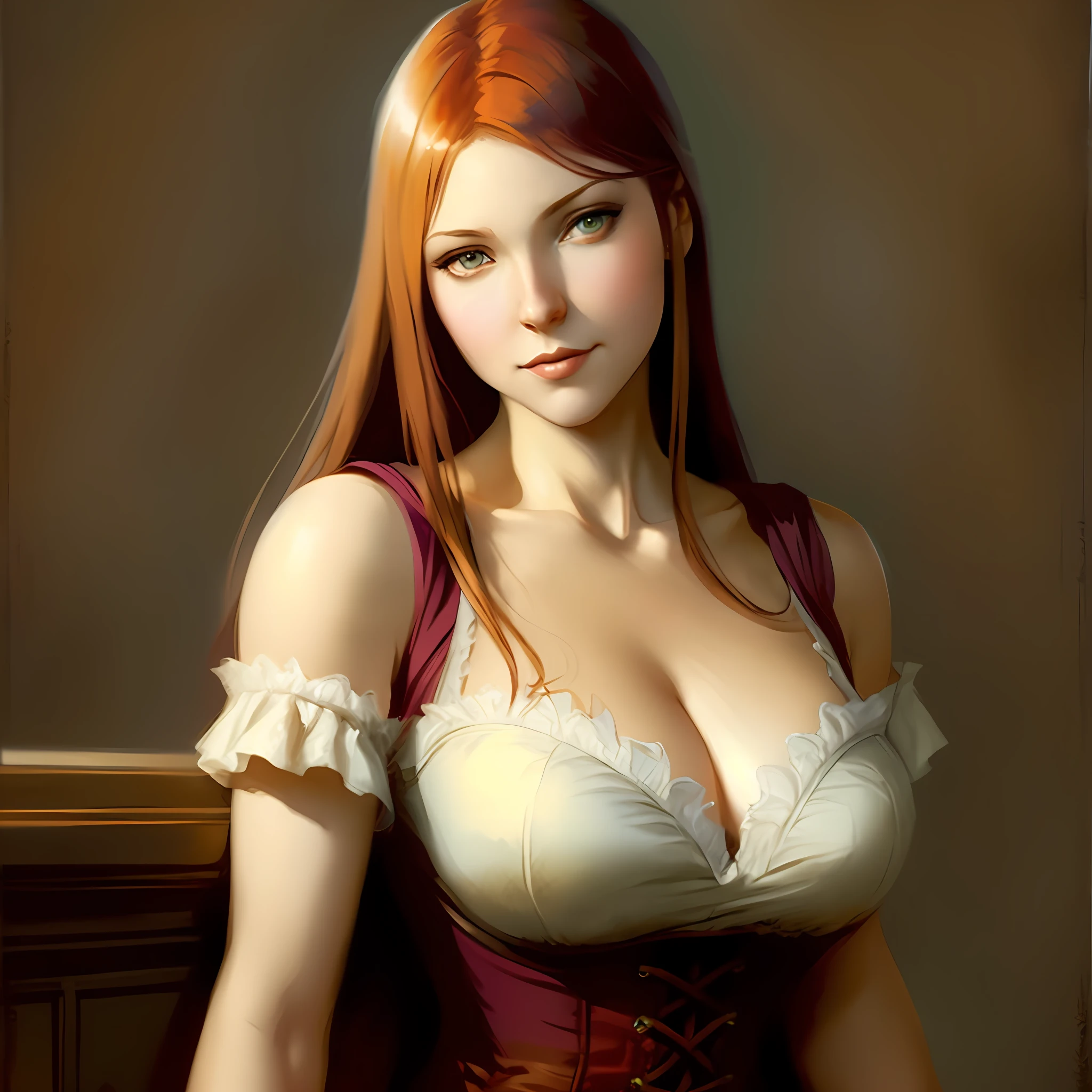 there is a woman with a corset posing for a picture, beautiful character painting, cyarine, character portrait art, stunning character art, character art portrait, succubus in sundress portrait, maiden with copper hair, fantasy concept art portrait, fantasy portrait art, cushart krenz key art feminine, renaissance digital painting, gorgeous digital painting