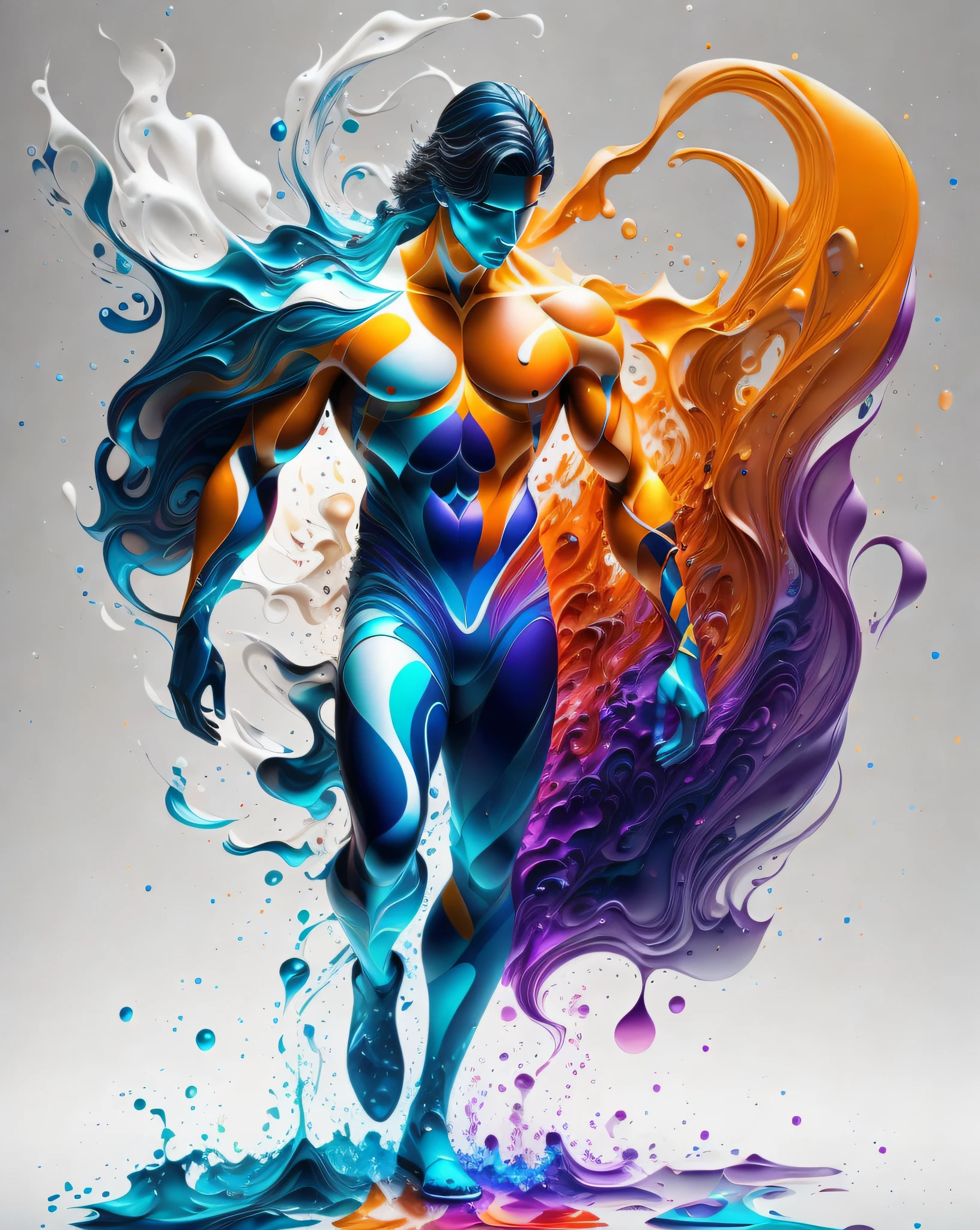 full length digital human model , alberto ceveso art , cubism , colorful , water ink , ink water , ink cloud , alberto ceveso art , free style painting , intricate detail , cinematic lighting , octane render , 8k render , volumetric lighting , trending on artstation , sharp focus , studio photo , intricate details , very detailed , Greg Rutkowski , plain white background