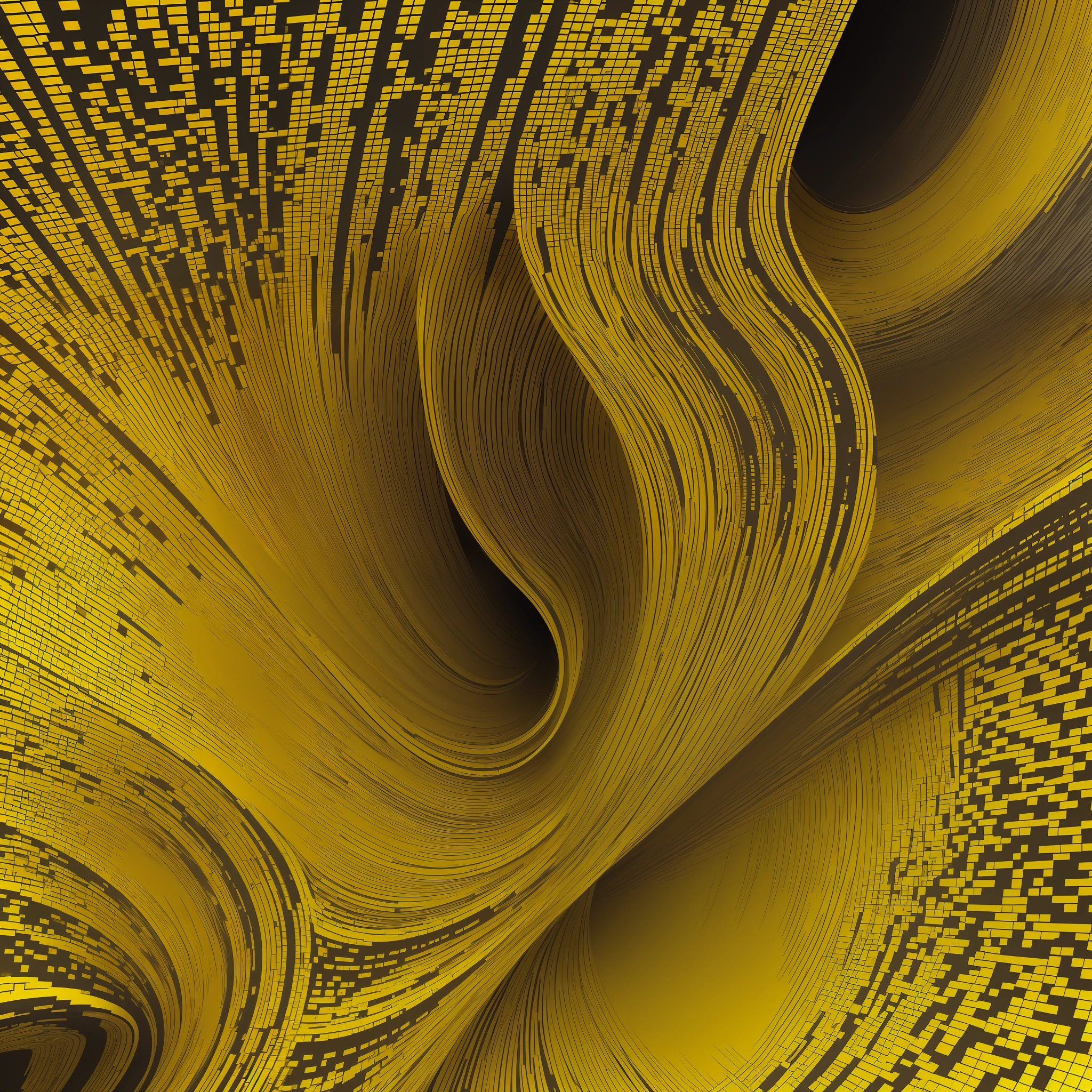 A closeup of a bunch of yellow pixelart on a white background. yellow, black and yellow, black and yellow, on black background, yellow and black color scheme, black and yellow color scheme, yellow and black, yellow lighting on the right, with a black background, yellows and blacks, black and yellow scheme, black yellow red, surreal black and yellow --auto --s2
