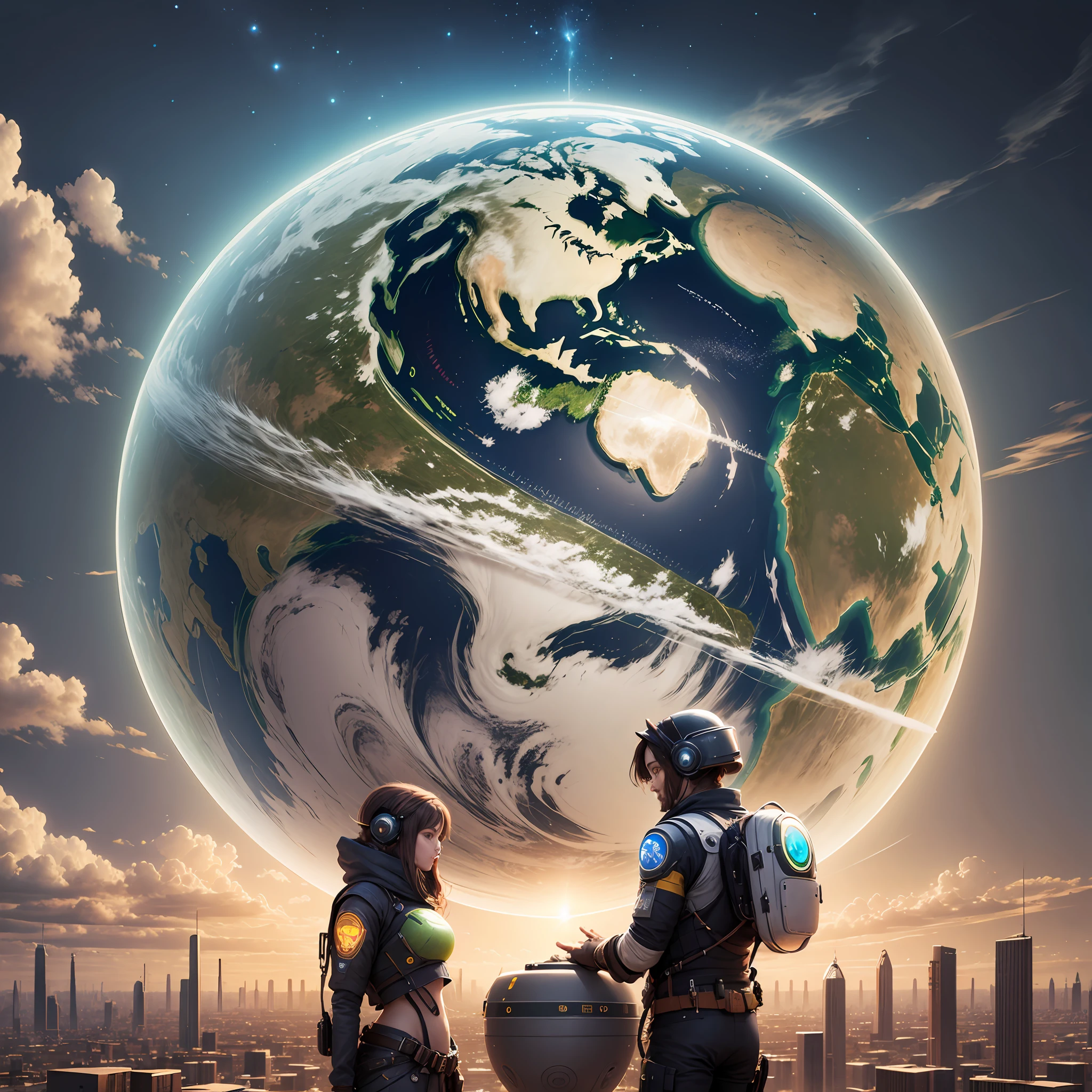 artistic realistic image of Earth improved with solarpunk technology, people being nice to each other --auto --s2