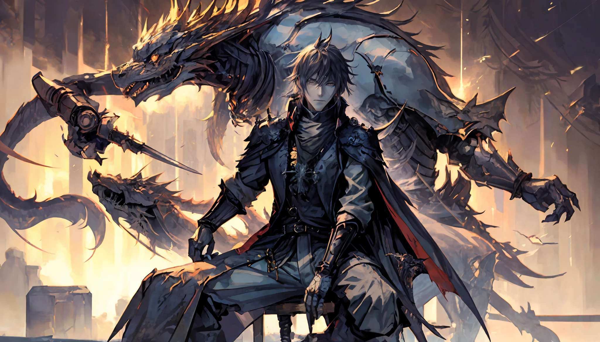 anime - style illustration of a man with a dragon on his back, epic anime fantasy, epic anime style, by Yang J, anime epic artwork, dragon knight, epic fantasy art style, human and dragon fusion, advanced digital anime art ”, anime fantasy illustration, badass anime 8 k, epic fantasy style art, anime in fantasy style, epic fantasy style, detailed digital anime art