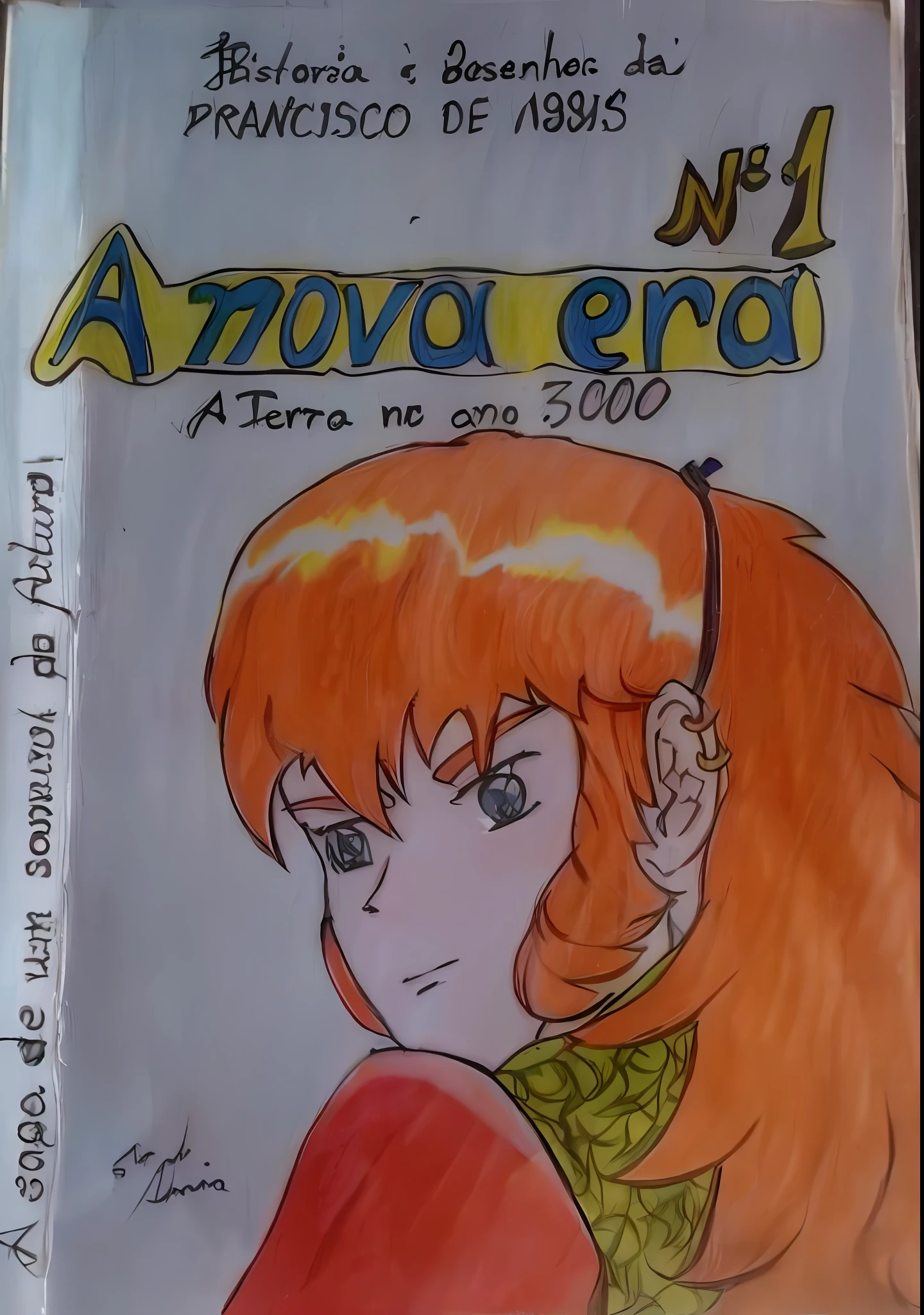 drawing of a girl with a red hair and a green sweater, manga 1 9 9 0, manga 1990, cover manga, by Naka Bokunen, manga!!!, manga 1980, manga comic book cover, manga front cover, manga cover, a manga drawing, manga cover style, manga cover art, manga anime