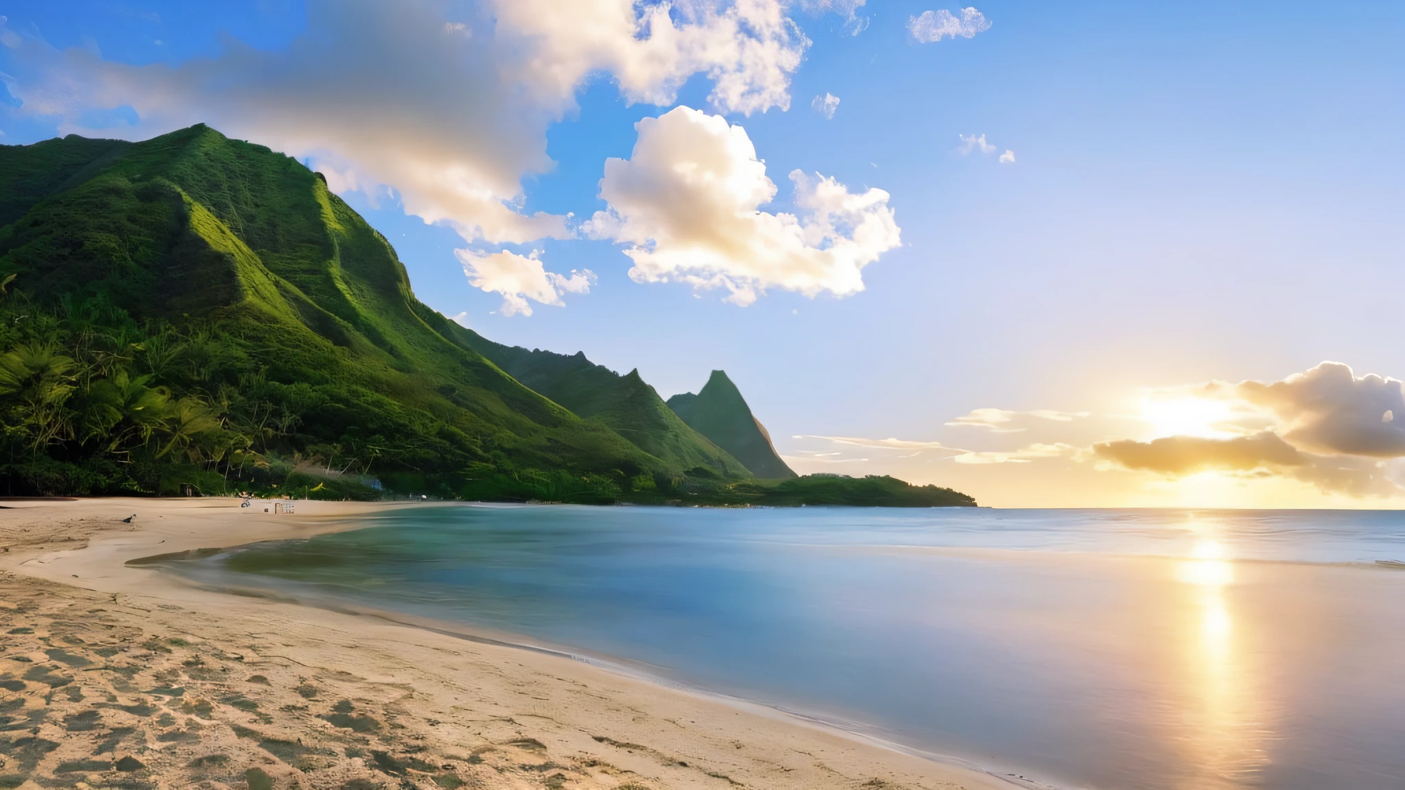 a view of a beach with a mountain in the background, hawaii beach, breath-taking beautiful beach, kauai, ( ( ( ( kauai ) ) ) ), hawaii, beautiful beach, ( ( ( kauai ) ) ), paradise in the background, beautiful wallpaper, kauai springtime, breathtaking scenery, beautiful scenery, mountains and ocean, travel, serene beach setting, beach landscape