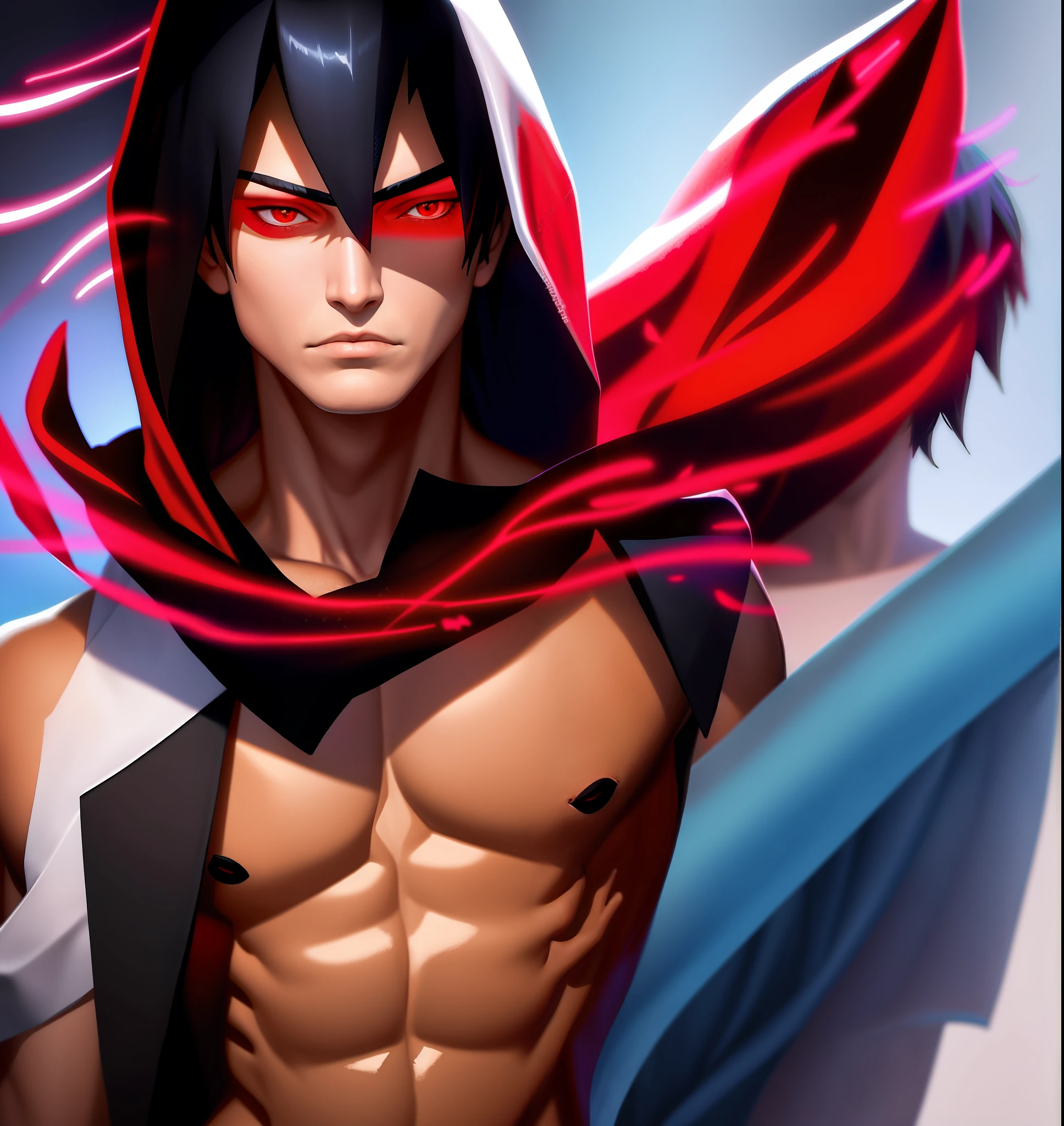 Mysterious young man with black red hood