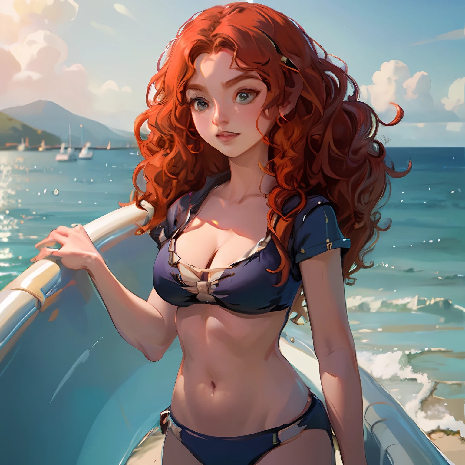 there is a woman in a bikini standing on a boat, deviantart artstation cgscosiety, rhads and lois van baarle, artgerm and lois van baarle, alena aenami and artgerm, lois van baarle and rossdraws, artwork in the style of guweiz, fanart best artstation
