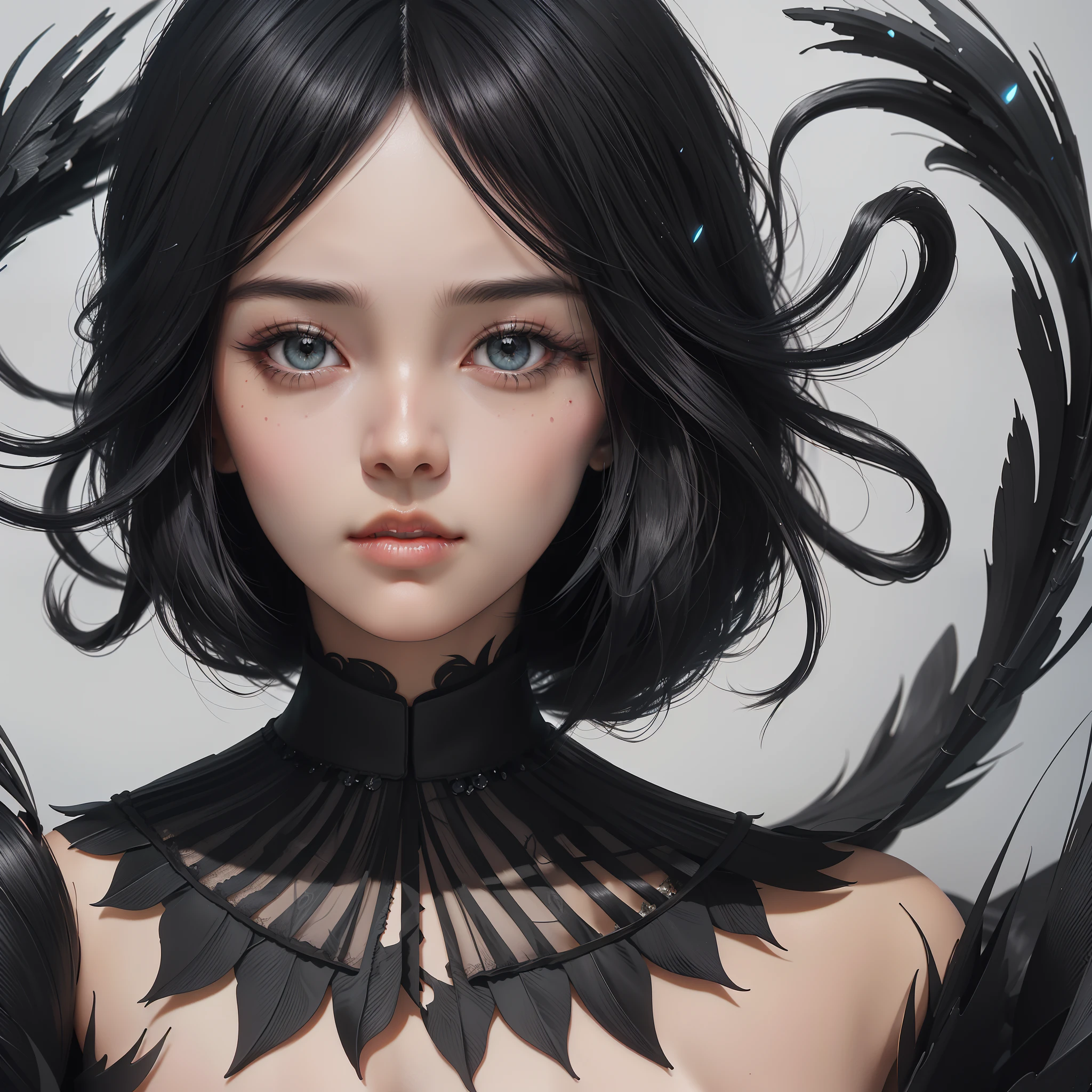 there is a woman with long black hair and a black dress, stunning digital illustration, detailed digital anime art, exquisite digital illustration, beautiful digital illustration, inspired by WLOP, artwork in the style of guweiz, portrait of a dark fantasy nymph, gorgeous digital art, 3 d render character art 8 k, anime styled 3d, detailed portrait of anime girl