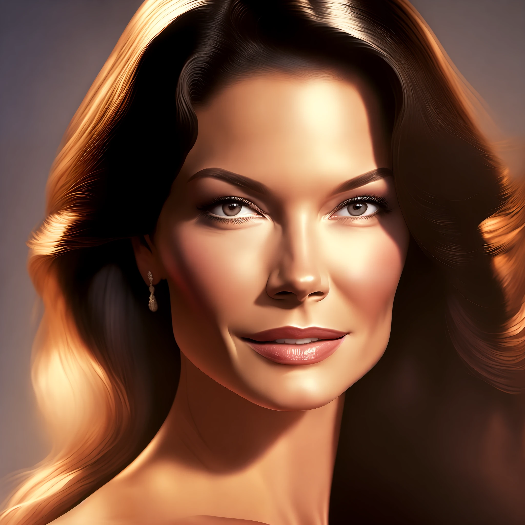 Catherine Zeta Jones, (sharp focus:1.3), [[[[distant shot]]]], perfect face, [[perfect hairstyle]], perfect eyes, [[[detailed iris]]], perfect nose, perfect mouth, perfect teeth, soft light, HDR, [[[[[shine on skin]]]]]