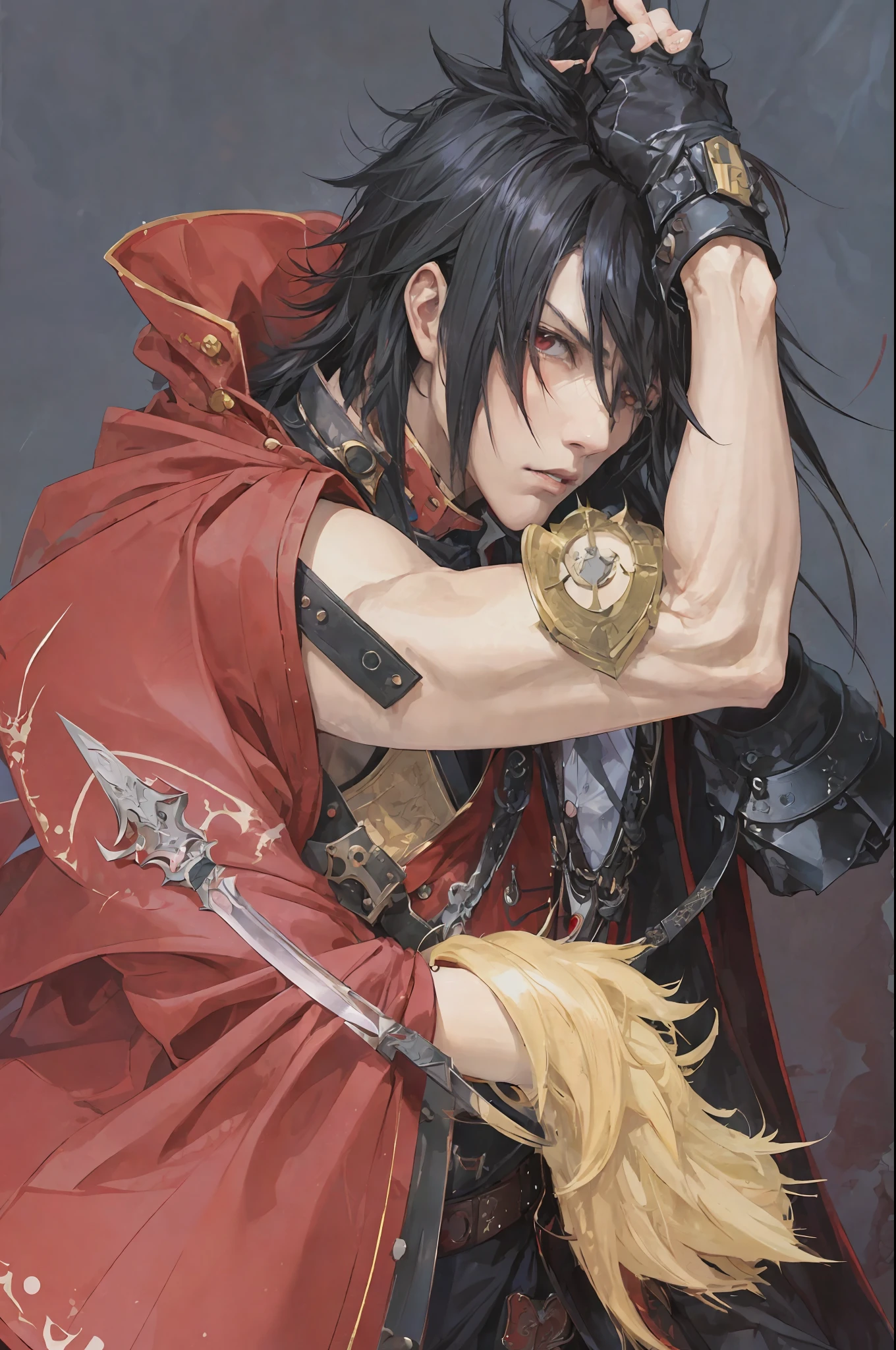 a close up of a person with a sword and a red cape, detailed anime character art, detailed key anime art, badass anime 8 k, alucard, masayoshi suto and artgerm, male anime character, anime handsome man, tsurumaki kazuya, shigenori soejima illustration, detailed digital anime art, clean detailed anime art