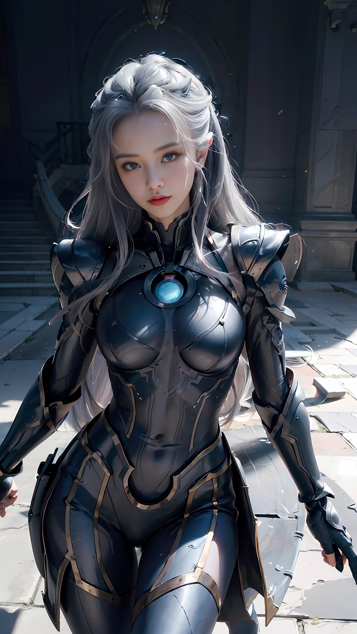(Extreme Detail CG Unity 8K wallpaper, masterpiece, highest quality), (exquisite lighting and shadow, highly dramatic picture, Cinematic lens effect), pose, (white background: 2), smile, Diana standing portrait photo, Diana (League of Legends), solo, face markers, male focus, forehead markers, matte armor, lips, portrait, crescent, looking at the audience, 1girl, gray hair, sexy, dark blue clothing, perfect figure, detailed digital animation art, Best anime 4K Konachan wallpaper, anime goddess, high detail official artwork, dynamic pose), (excellent detail, outstanding lighting, wide angle), (excellent rendering, enough to stand out in its class), focus on dark blue armor, forehead moon markers,