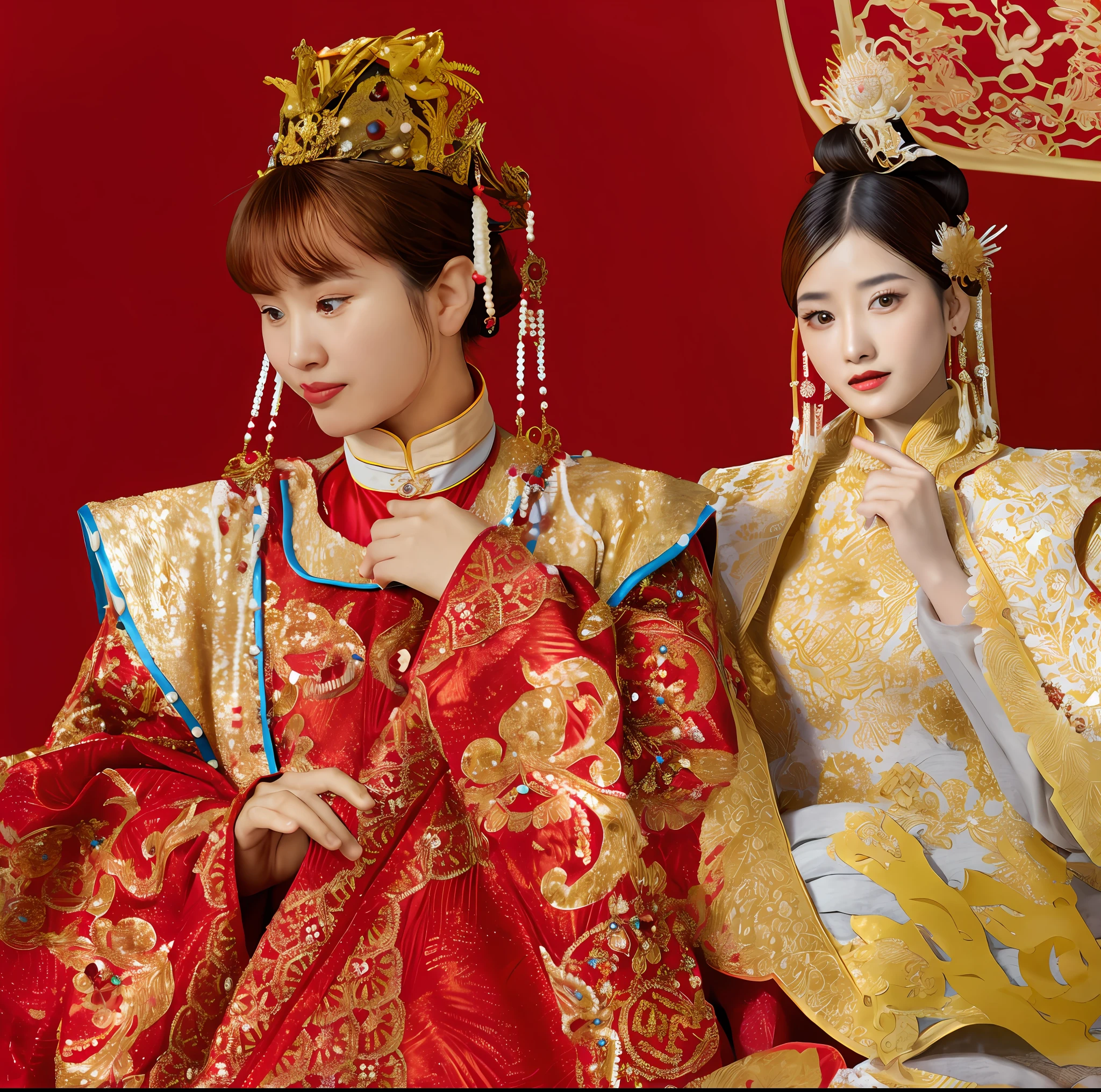 araffe wearing a red and gold dress and a gold crown, palace , a girl in hanfu, hanfu, chinese empress, traditional chinese clothing, with acient chinese clothes, chinese costume, traditional chinese, wearing ancient chinese clothes, wearing gilded red royal robes, wearing ornate silk clothes, chinese princess, wearing gilded red robes, traditional clothes, chinese style