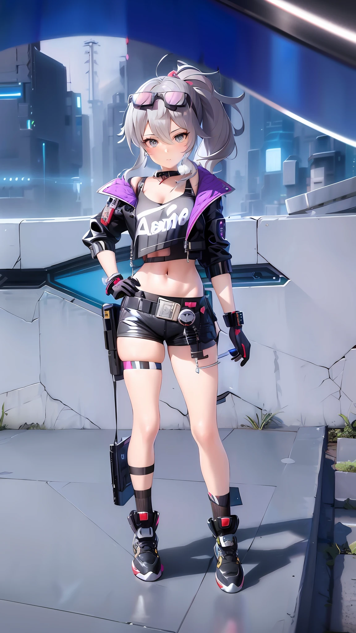 cute face, grey eyes, calm look, grey hair, genshin impact style,