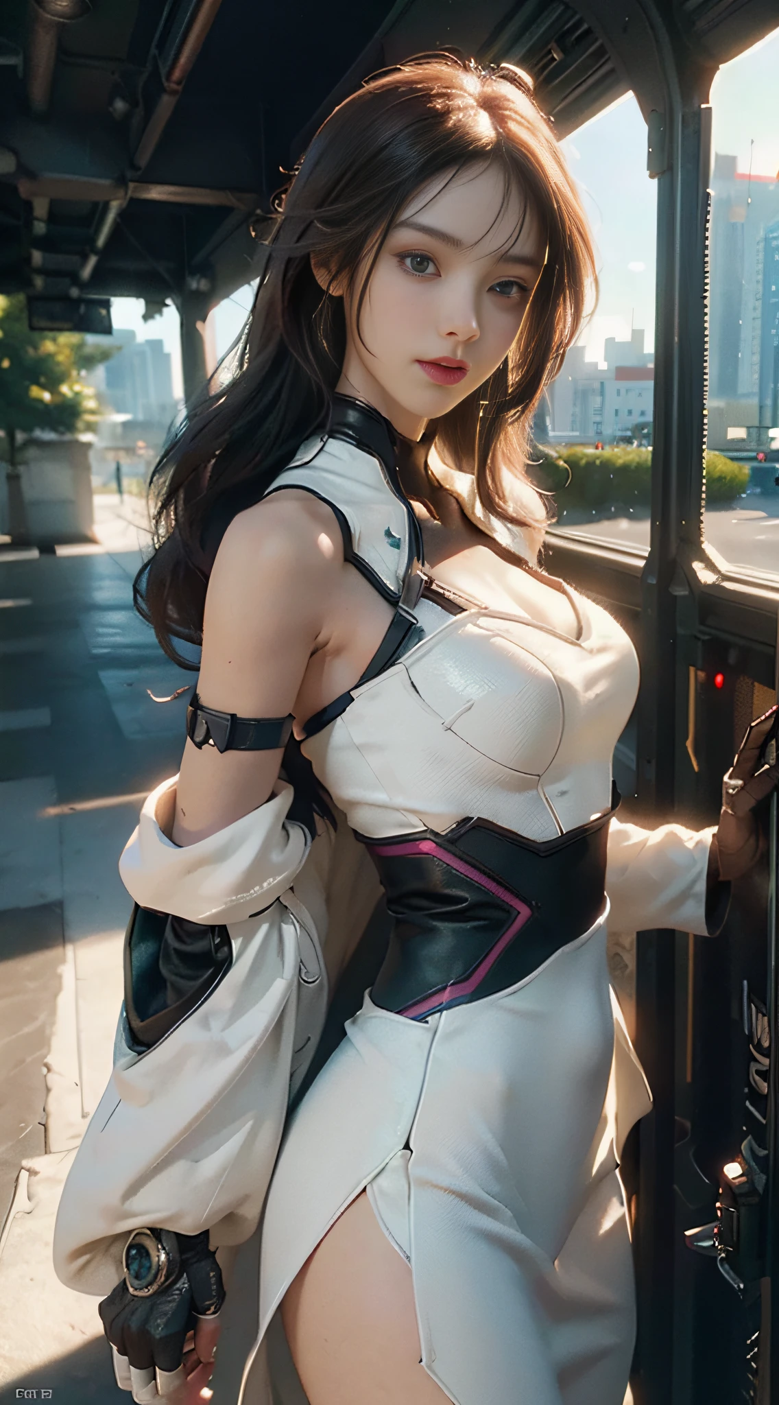 ((Best quality)), ((masterpiece)), (detailed:1.4), 3D, an image of a beautiful cyberpunk female,HDR (High Dynamic Range),Ray Tracing,NVIDIA RTX,Super-Resolution,Unreal 5,Subsurface scattering,PBR Texturing,Post-processing,Anisotropic Filtering,Depth-of-field,Maximum clarity and sharpness,Multi-layered textures,Albedo and Specular maps,Surface shading,Accurate simulation of light-material interaction,Perfect proportions,Octane Render,Two-tone lighting,Wide aperture,Low ISO,White balance,Rule of thirds,8K RAW,