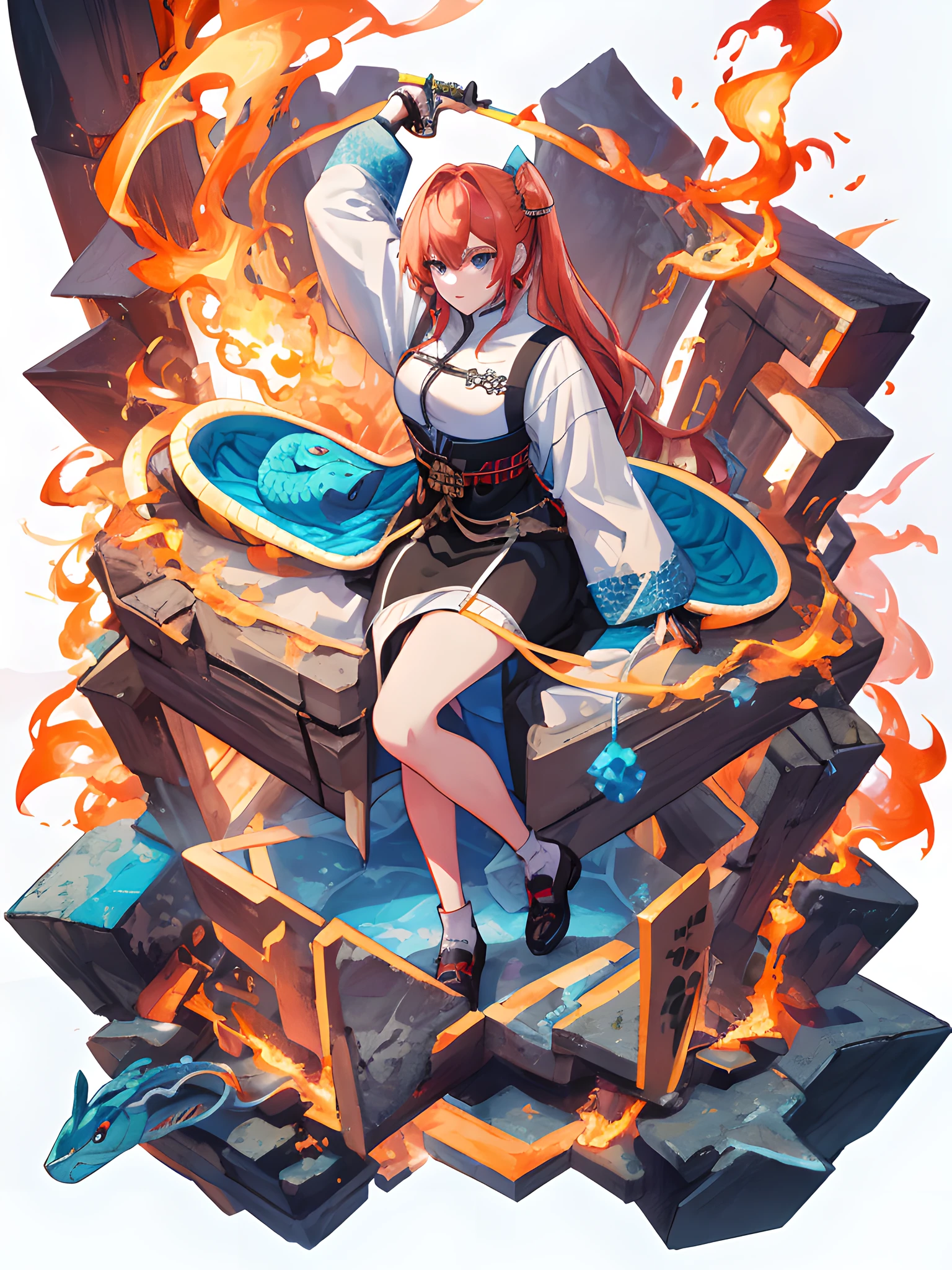 [(WHITE BACKGROUND:1.5),::5] HEXAGON, nardack, Girl, snake, cool ,masterpiece, best quality, intricate, high detailed, ultra-detailed, absurdres, burning, flame, 8k, super detail, highres, best quality