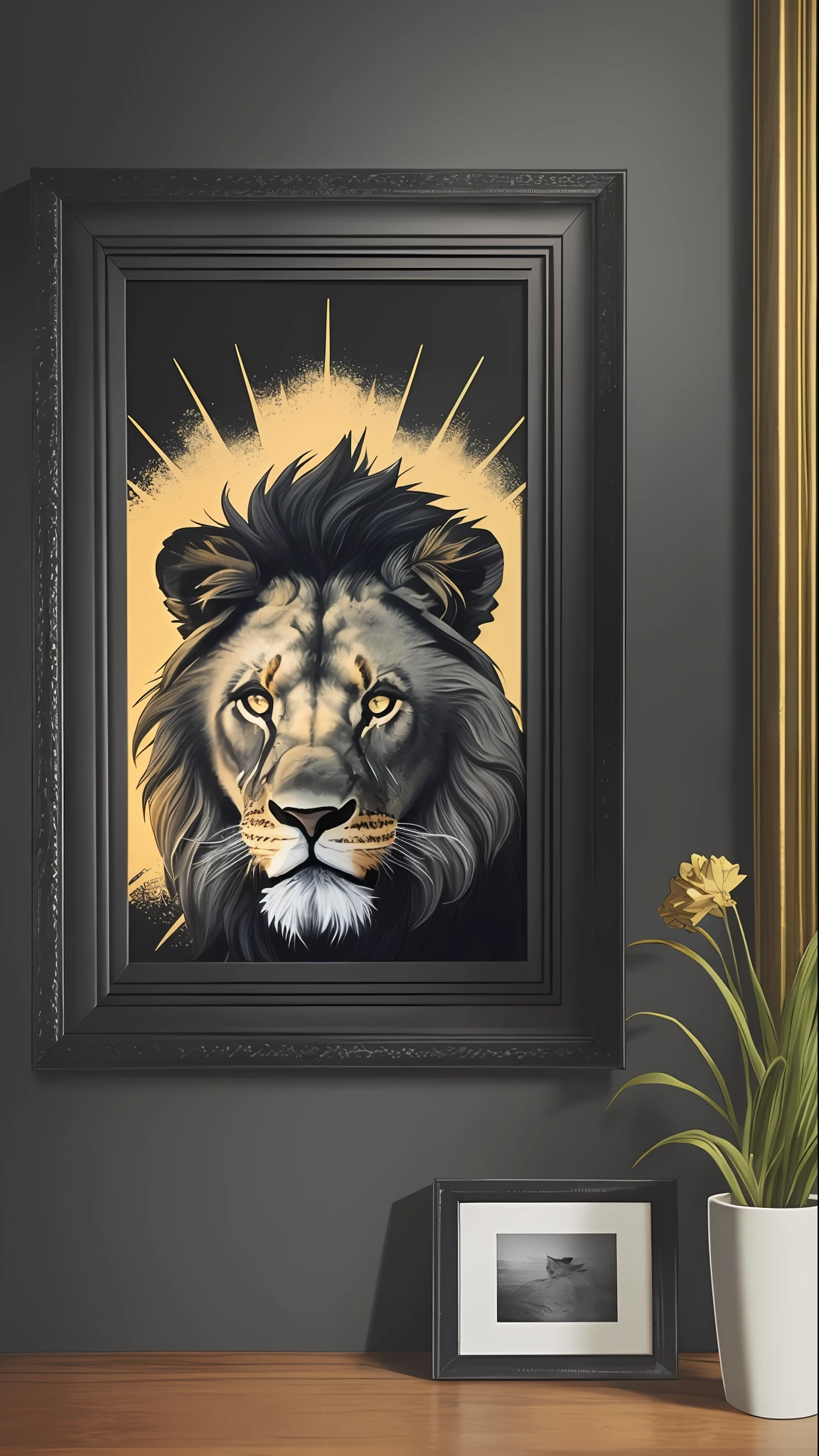 a black style lion background, framed in black color --auto --s2