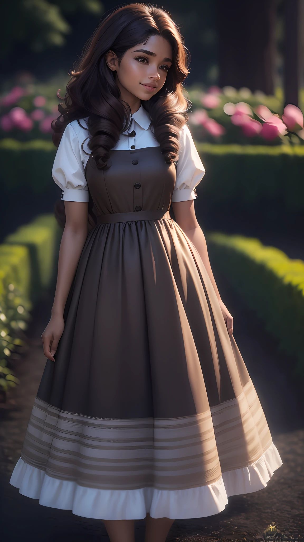 3D a little girl is pele morena escura, (((solo))), telegram sticker, no parque sentada na árvore, creating a soft, long dress female, (((retrato realismo))), (girl afro-americana, vestido lilás), (((brown hair))), (((close-up afeições faciais detalhadas: 1.15))), (((cabelos mega hair))), freedom, profile image, standing confidently, she is the center of the garden, smiling face, listing image, 8k, dreams --auto --s2