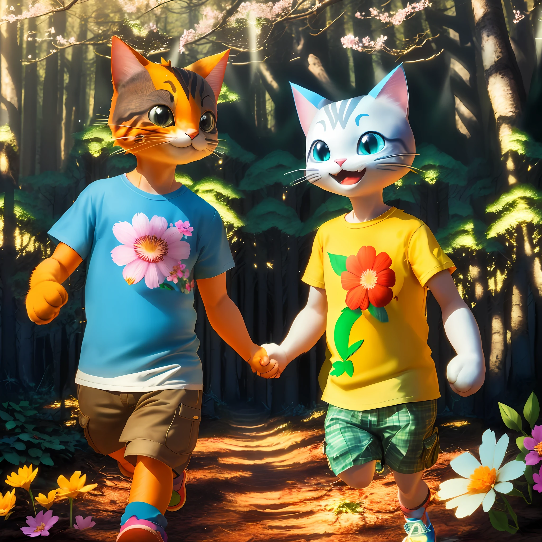Sunlight, illuminating forest, brightening, sea of flowers, colorful