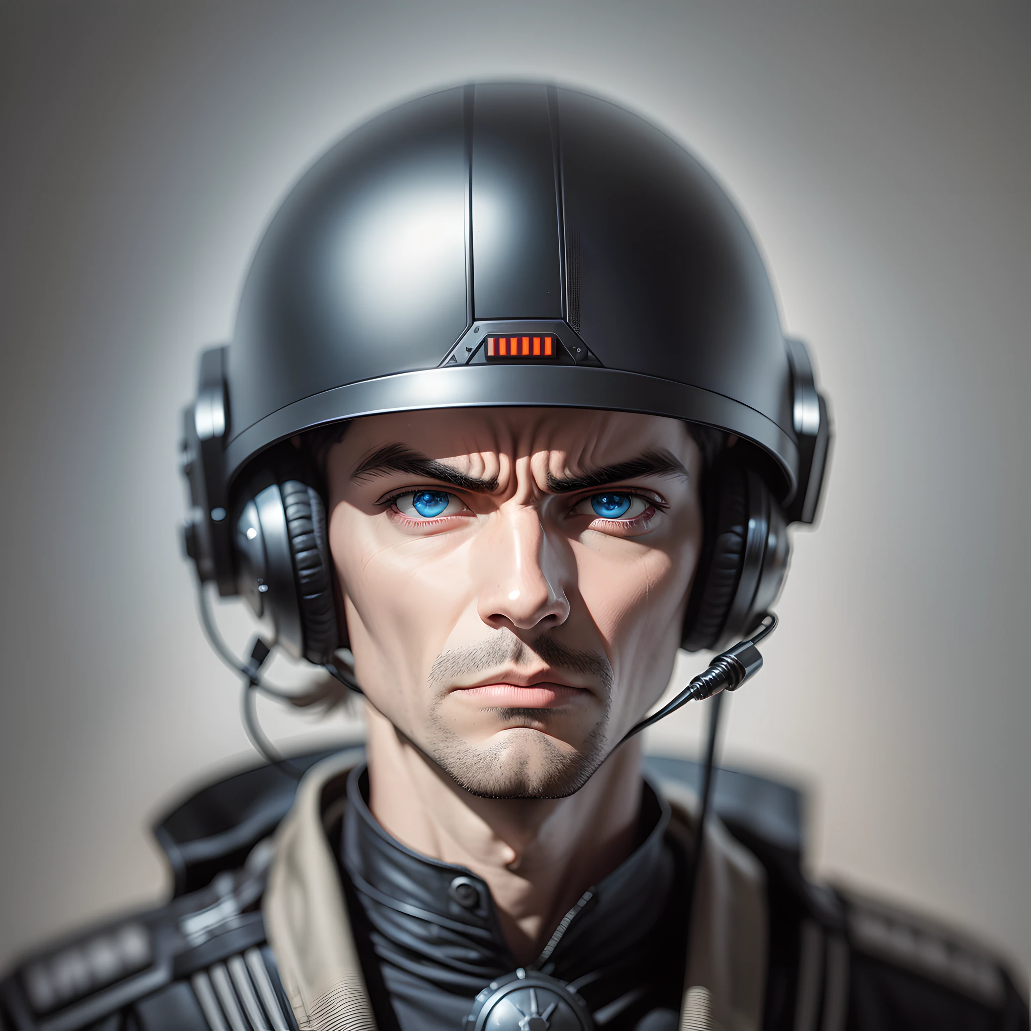 Man with pilot helmet, uniform with two colors, angry, Futurism, 35mm, Fujifilm, Gothic art, chiaroscuro, HD, high details