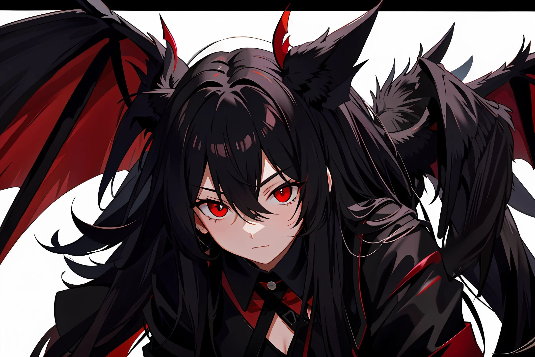 Black lion, red eyes, bat wings, monstrous