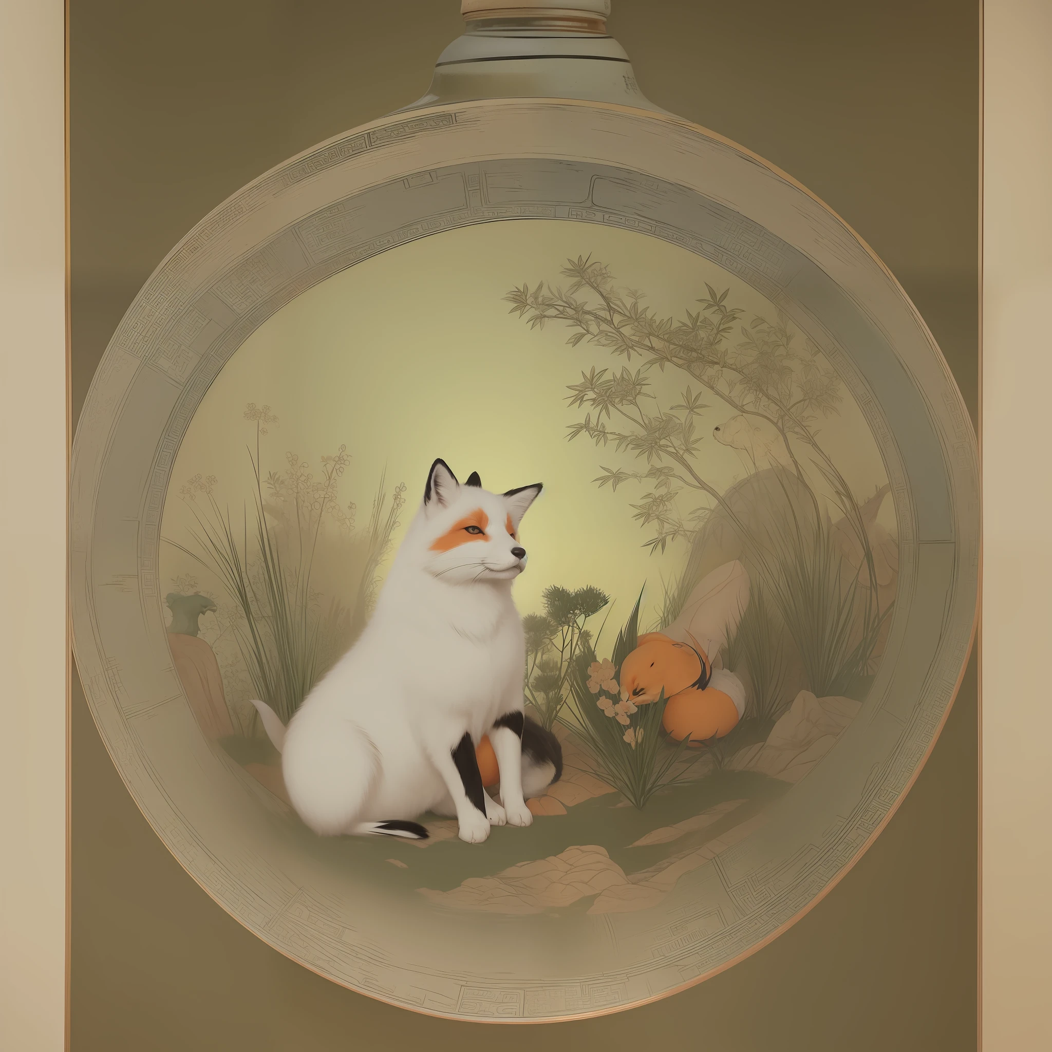 The Taoist priest sealed the fox in a bottle. Traditional chinese painting