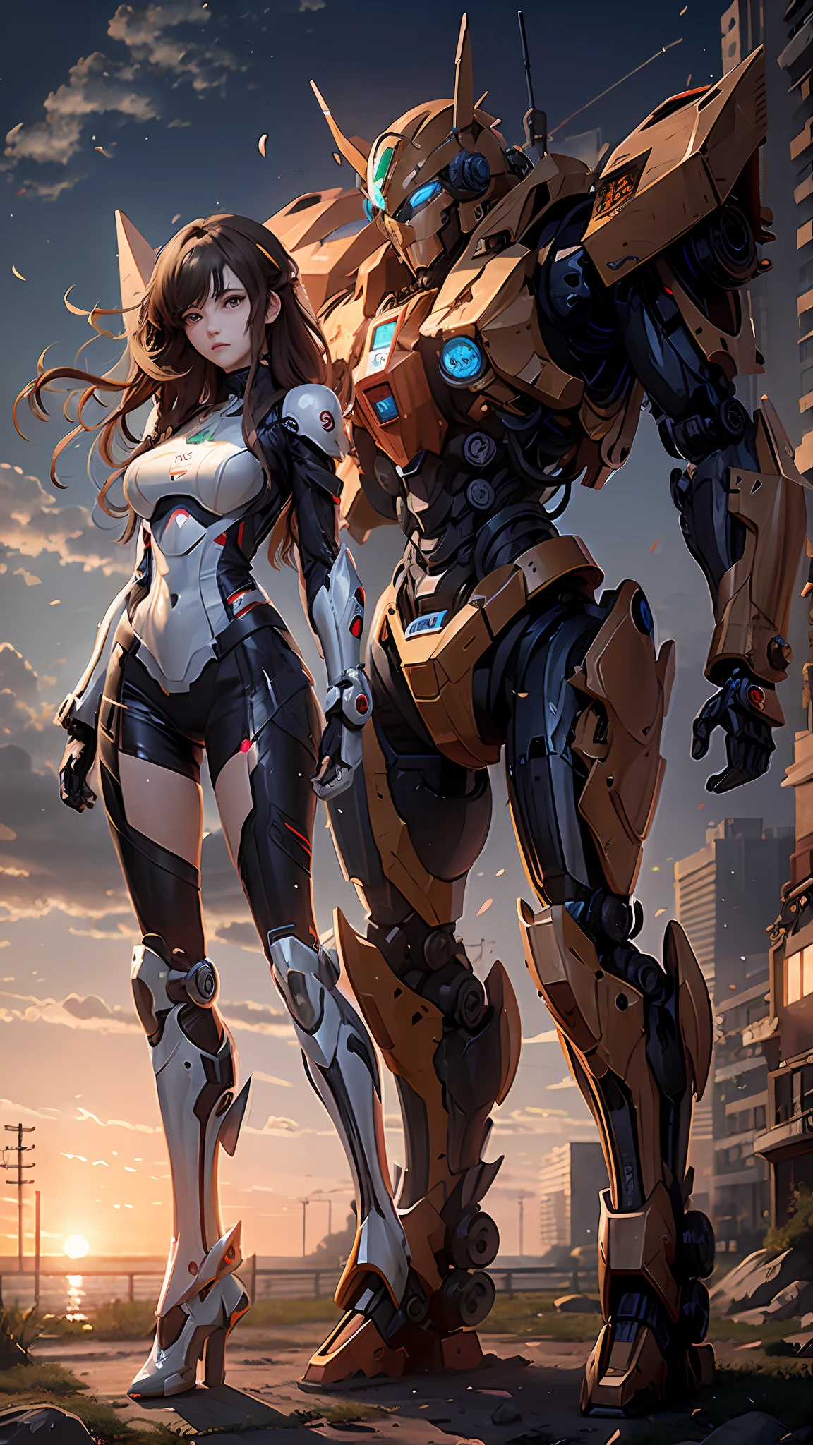 anime character with a robot standing next to a woman, mecha suit, female mecha, girl in mecha cyber armor, cgsociety and fenghua zhong, mecha human, wojtek fus, mecha art, inspired by Marek Okon, by Jason Chan, by Jeremy Chong, mecha asthetic, artstation masterpiece, cgsociety masterpiece
