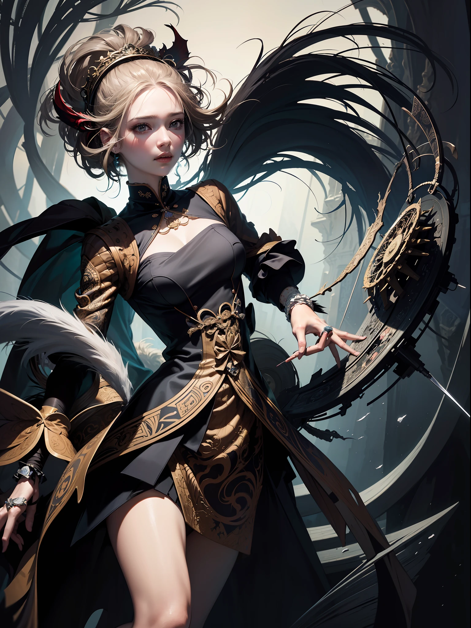 Official art, 8k unit wallpaper, ultra detailed, beautiful and aesthetic, masterpiece, best quality, (zentangle, mandala, tangled, tangled), (fractal art: 1.3), 1girl, extremely detailed, dynamic angle, cowboy shot, the most beautiful form of darkness, elegant, a brutalist design, vivid colors, romanticism, by James Jean, Roby Dwi Antono, Ross Tran, Francis Bacon, Michal Mraz, Adrian Ghenie, Petra Cortright, Gerhard Richter, Takato Yamamoto, Ashley Wood, Atmospheric, Ecstasy of Musical Notes, Streaming Visible Musical Notes